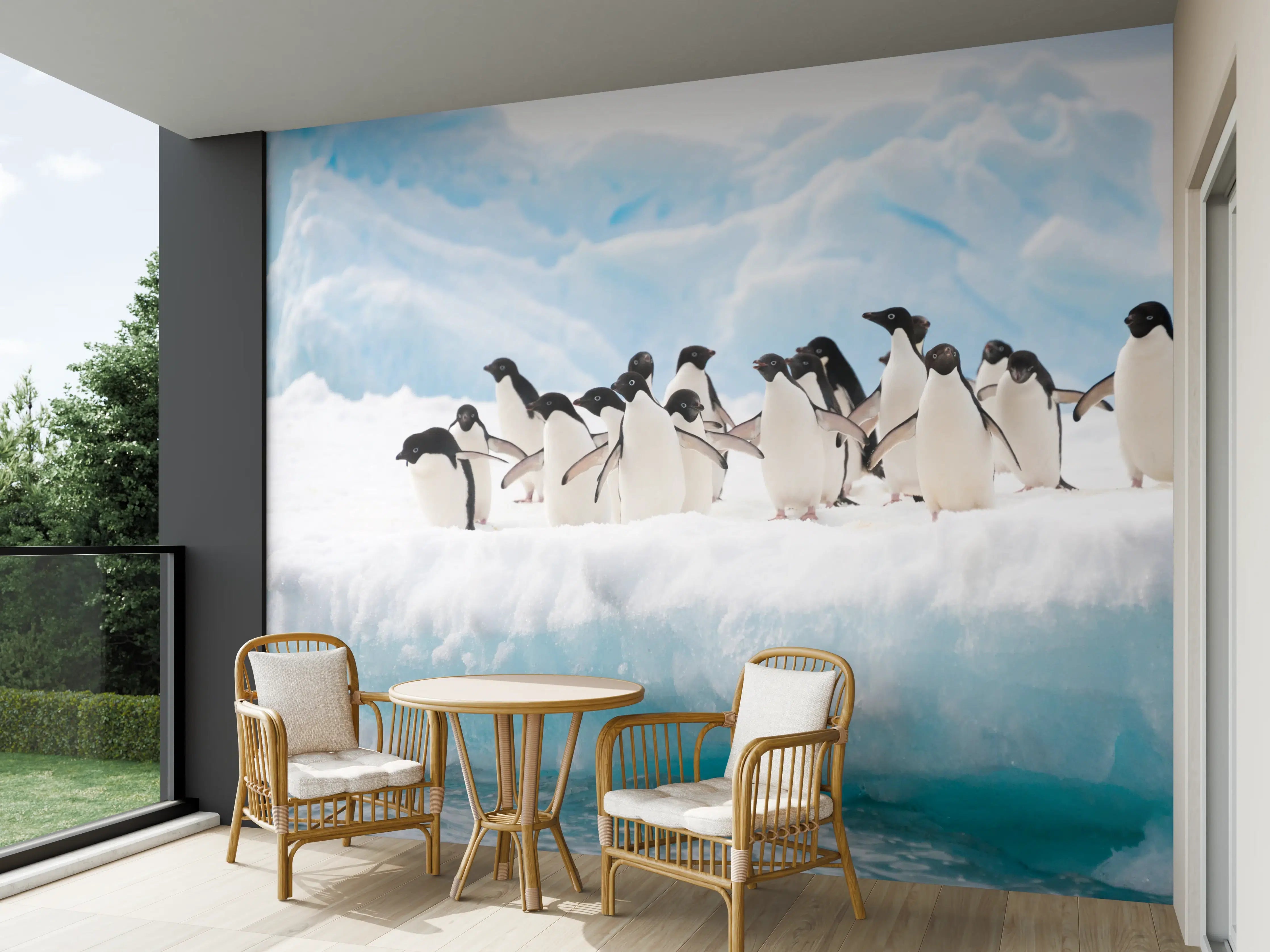 Wandverkleidung außen - Schwarz-weiße Pinguine auf Eisscholle