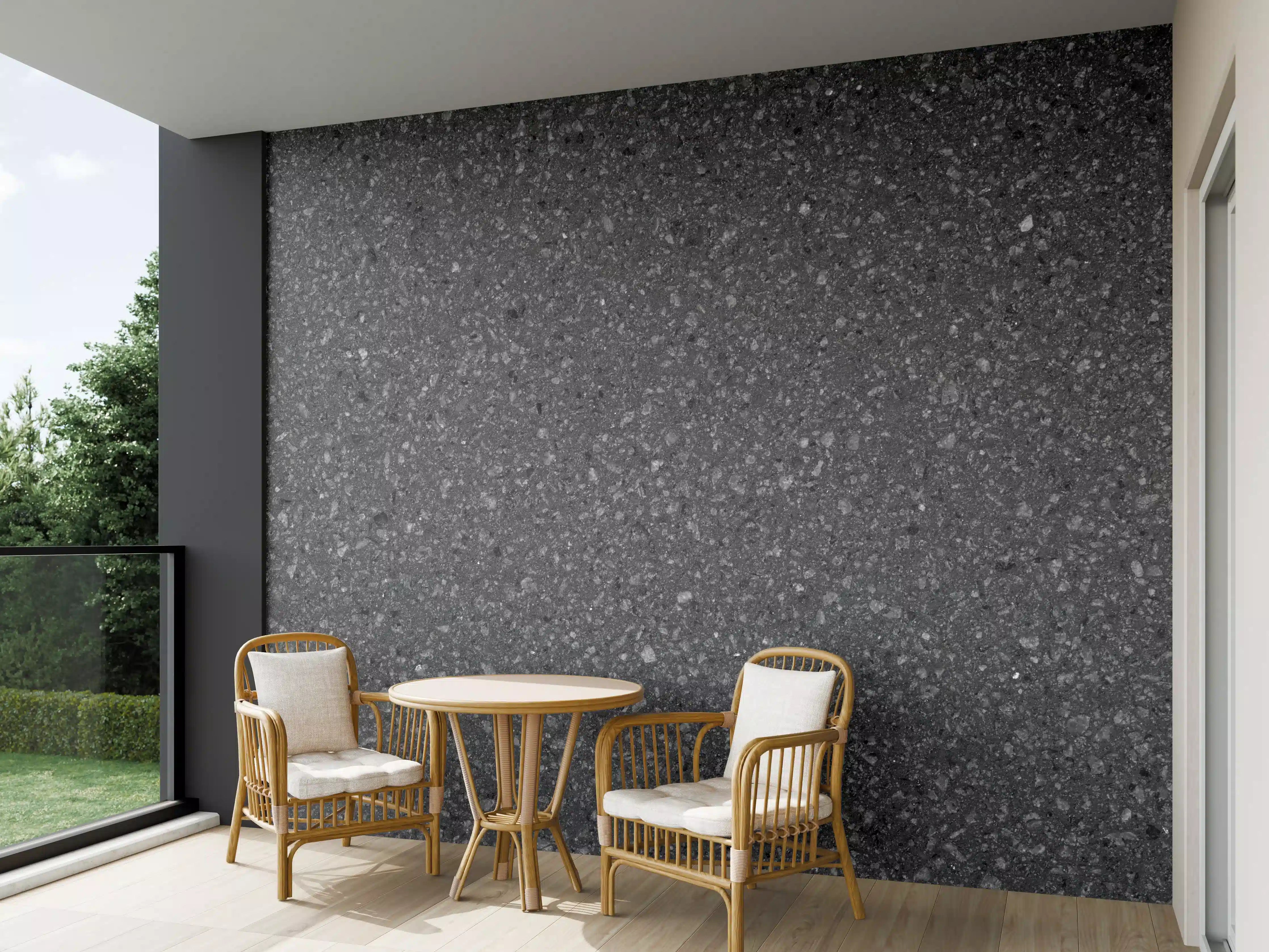 Wandverkleidung außen - Schwarze Granitoberfläche mit feiner Struktur