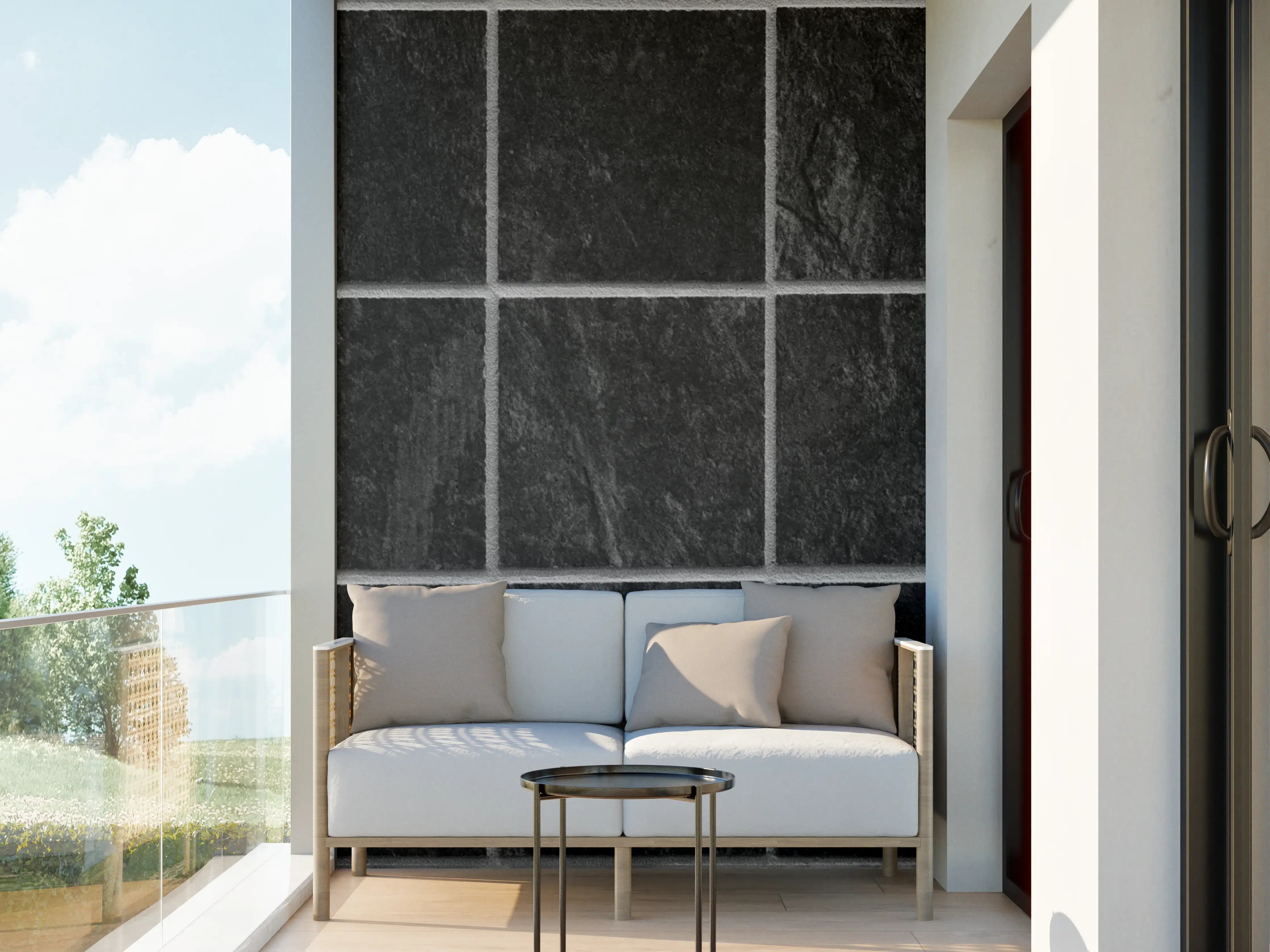 Wandverkleidung außen - Schwarze Mosaikfliesen, matt, modern