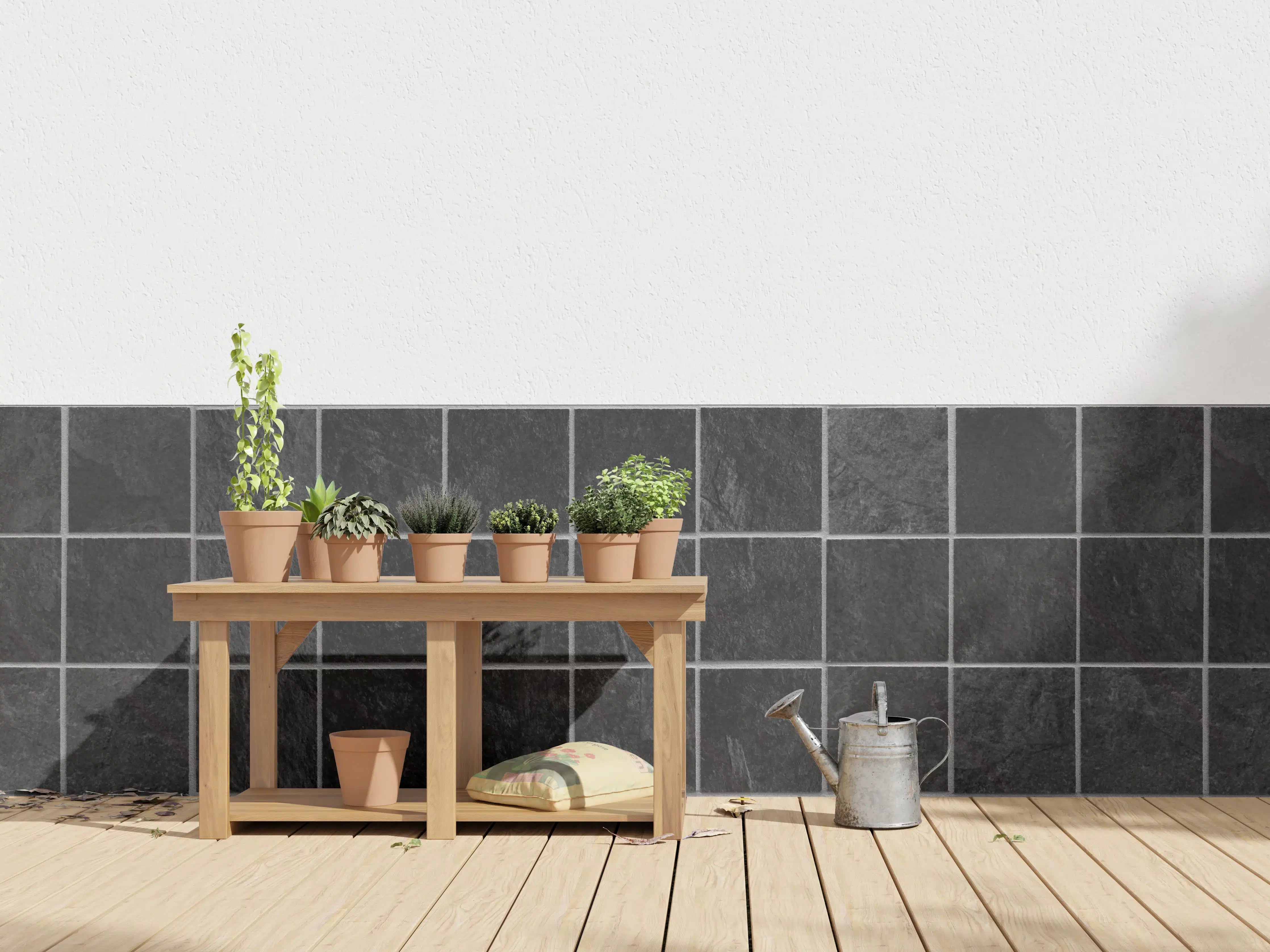 Wandverkleidung außen - Schwarze Mosaikfliesen, matt, modern