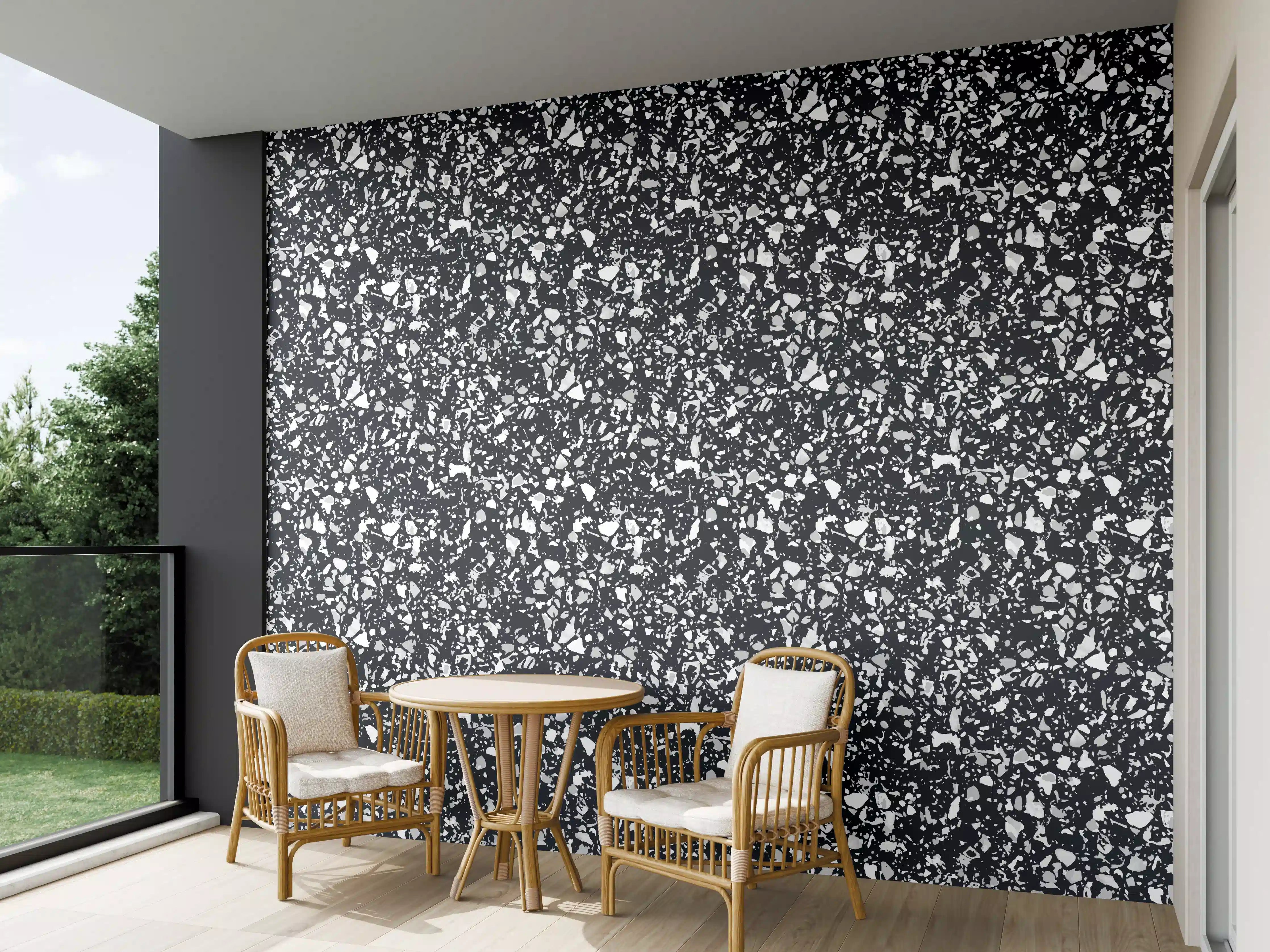 Wandverkleidung außen - Schwarze Terrazzo-Optik