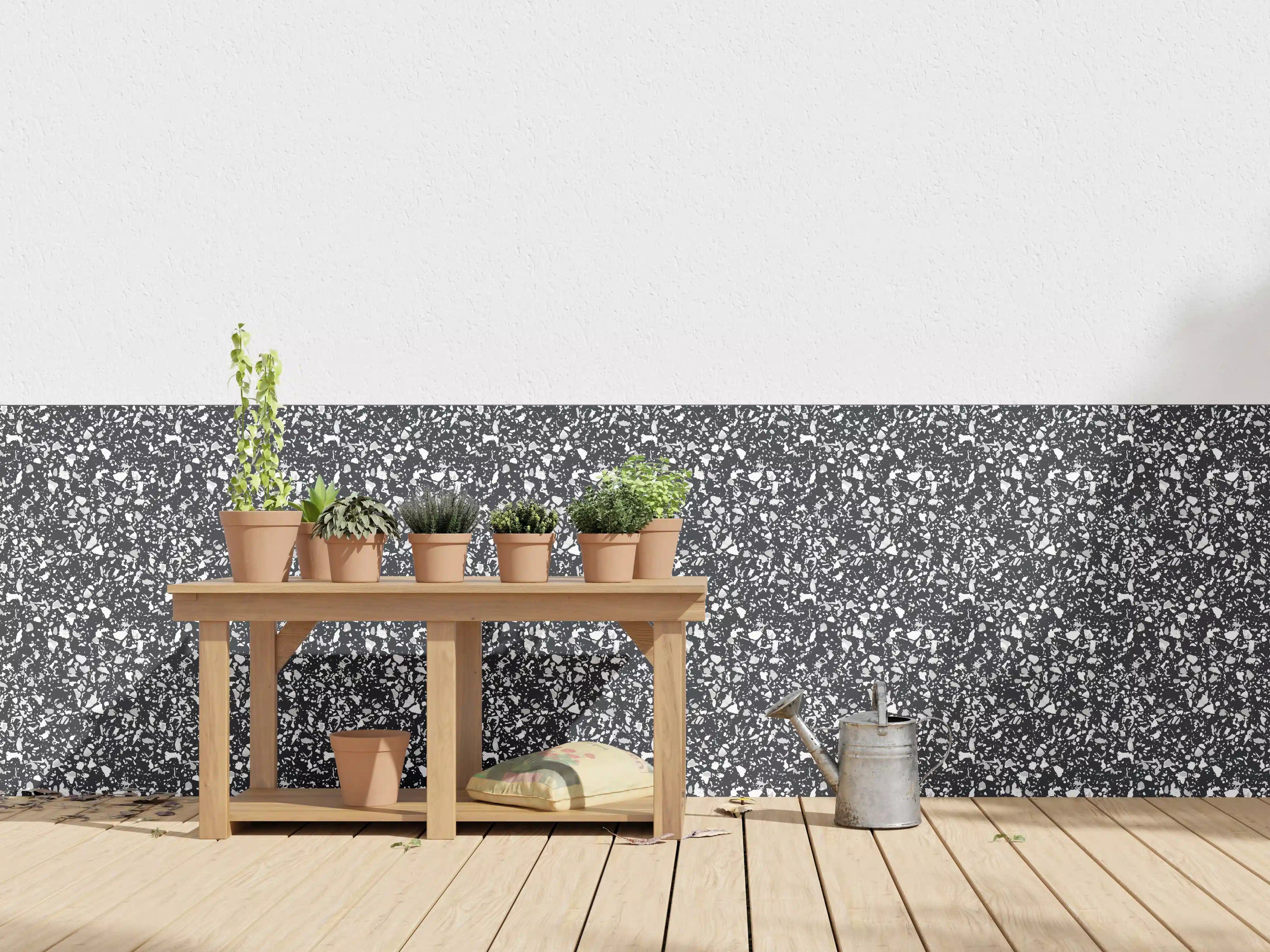 Wandverkleidung außen - Schwarze Terrazzo-Optik