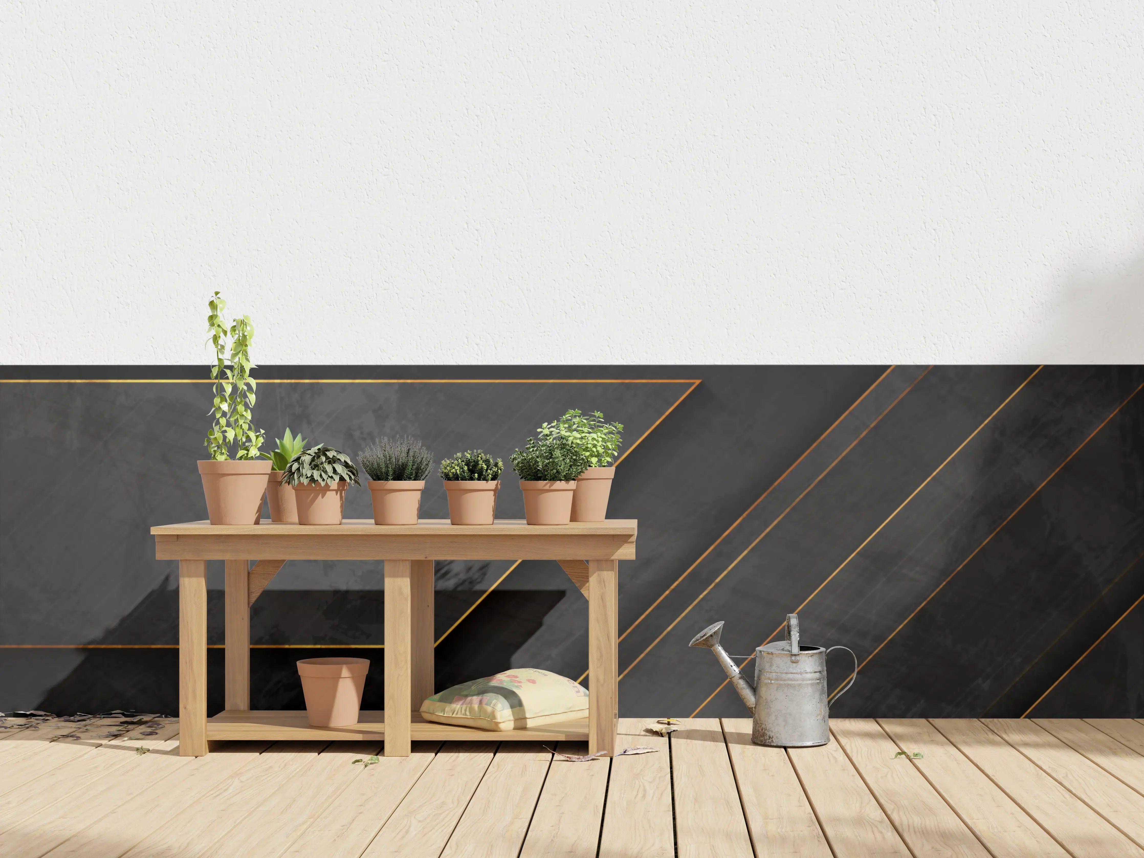 Wandverkleidung außen - Schwarze geometrische Muster mit goldenen Linien