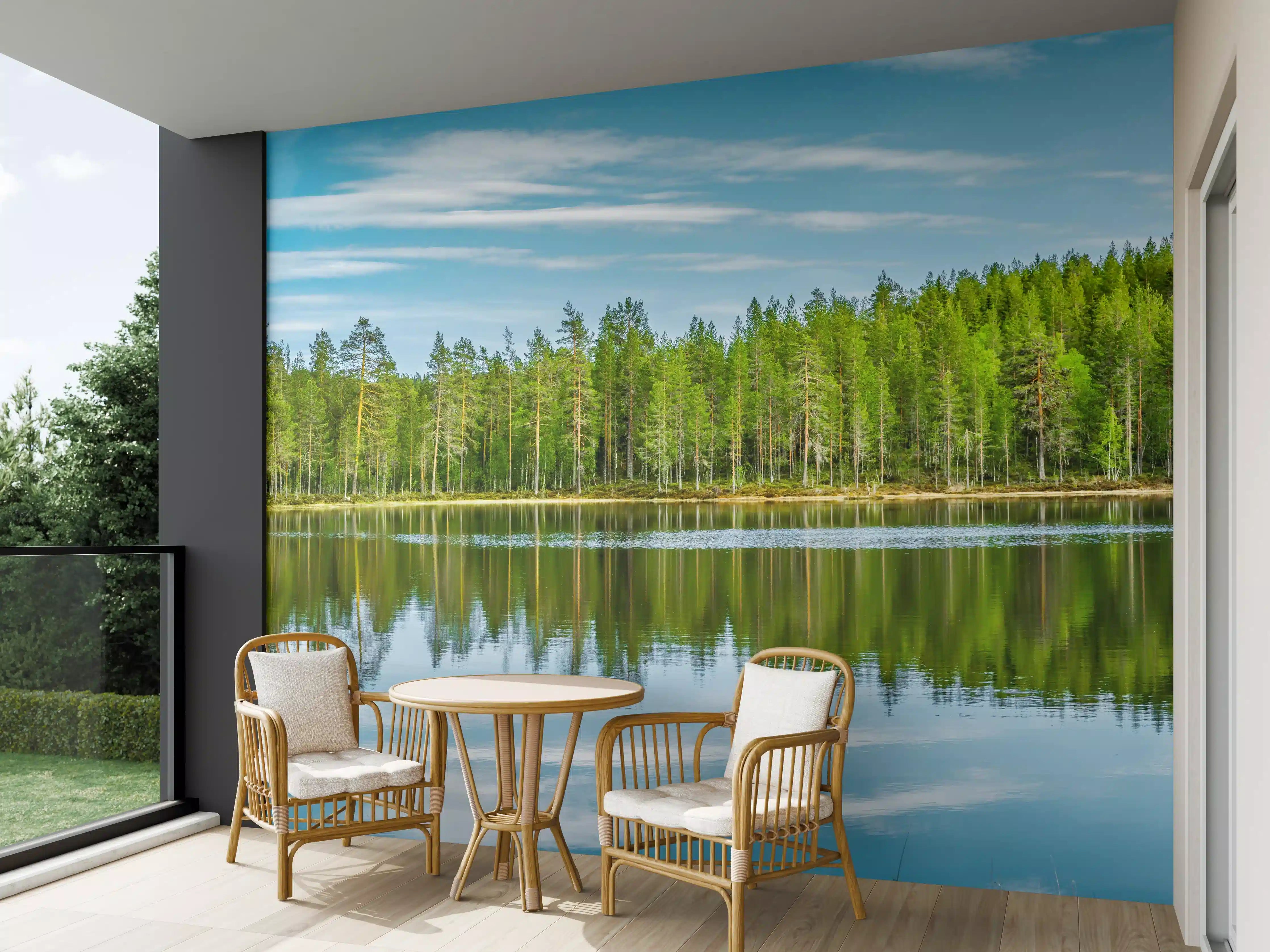 Wandverkleidung außen - Schwedisches See-Panorama Grün-Blau