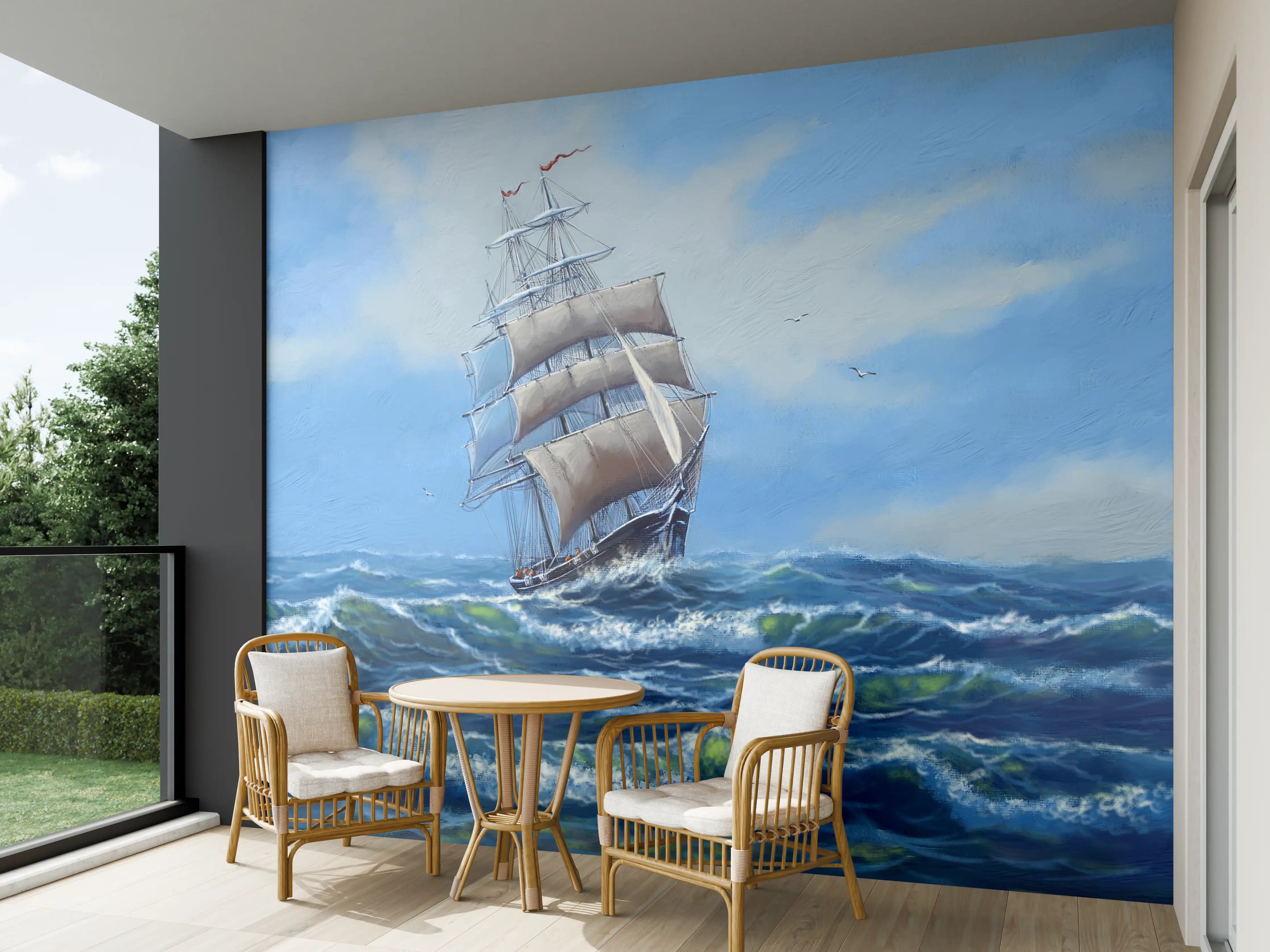 Wandverkleidung außen - Segelschiff auf offener See