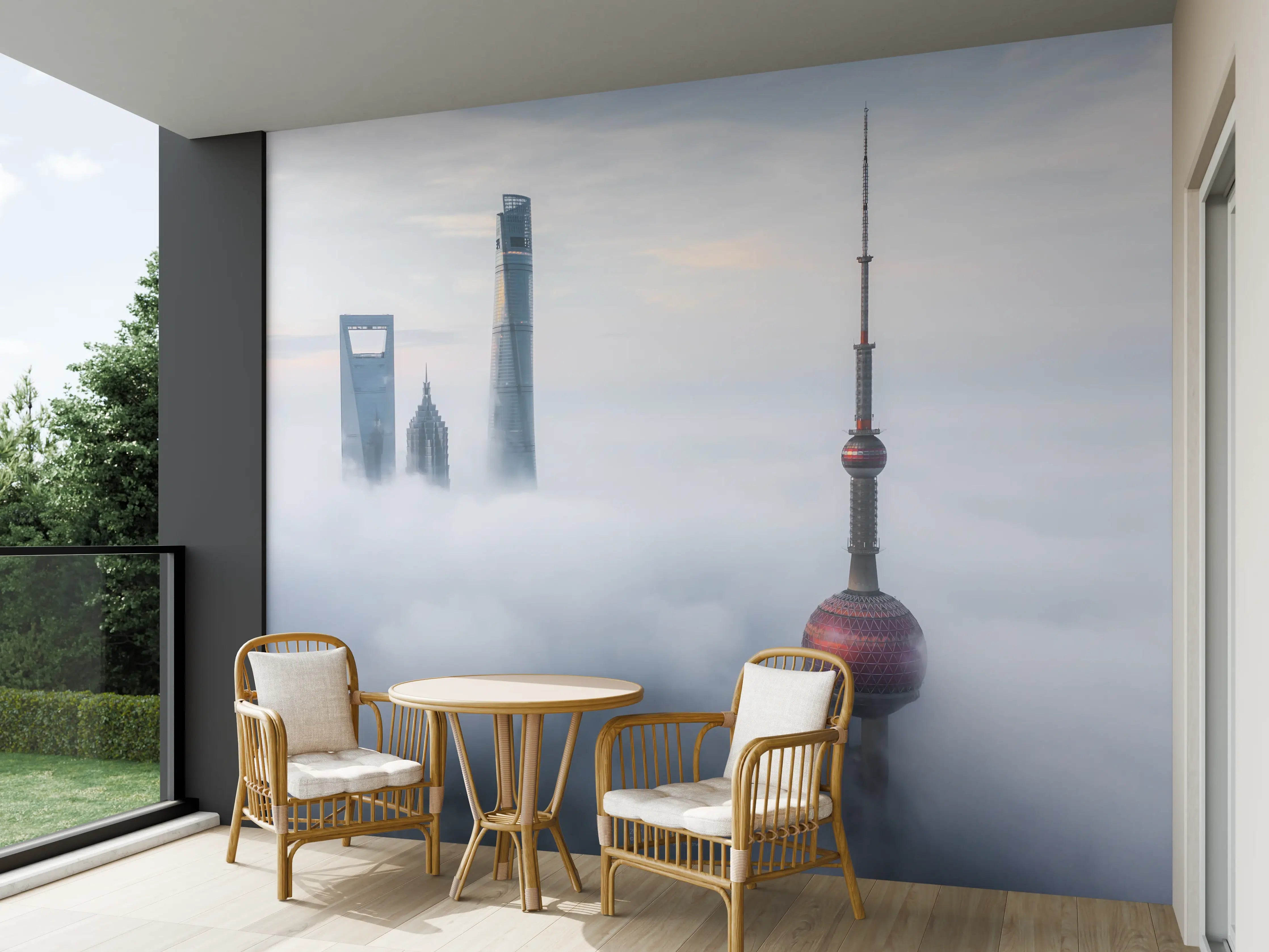 Wandverkleidung außen - Shanghai über den Wolken