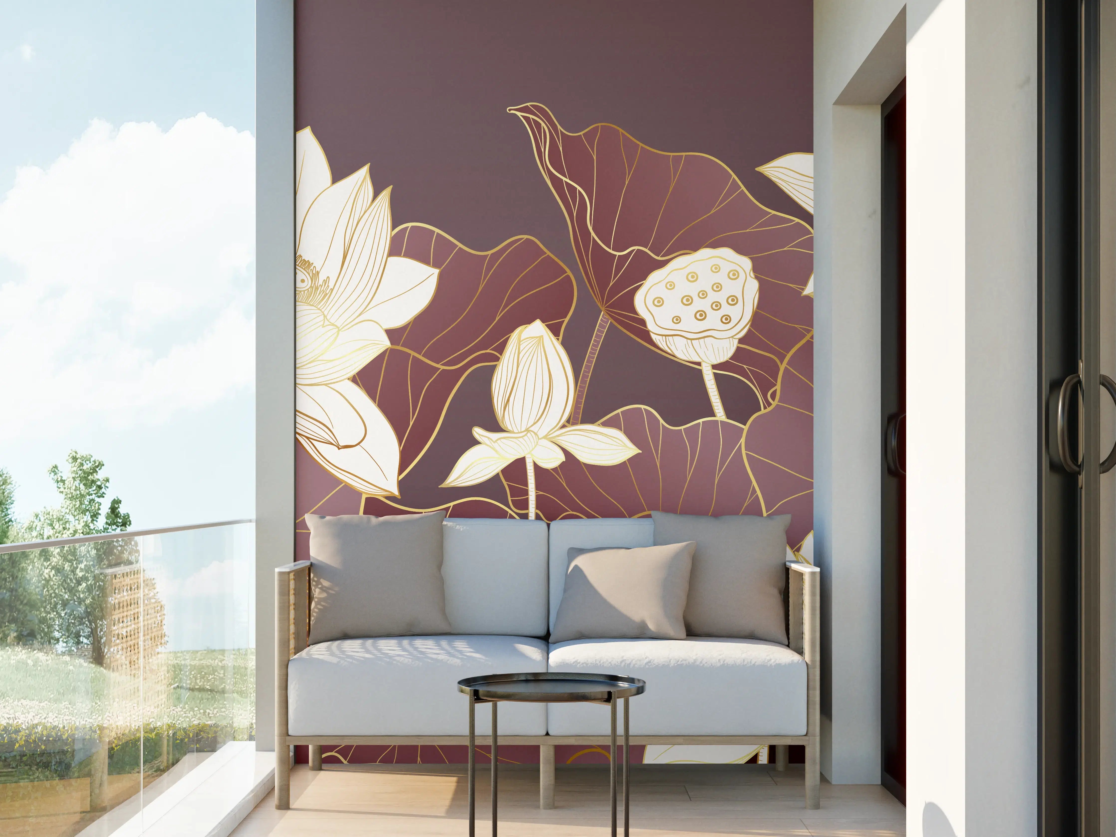 Wandverkleidung außen - Silberne Lotus auf grauem Grund
