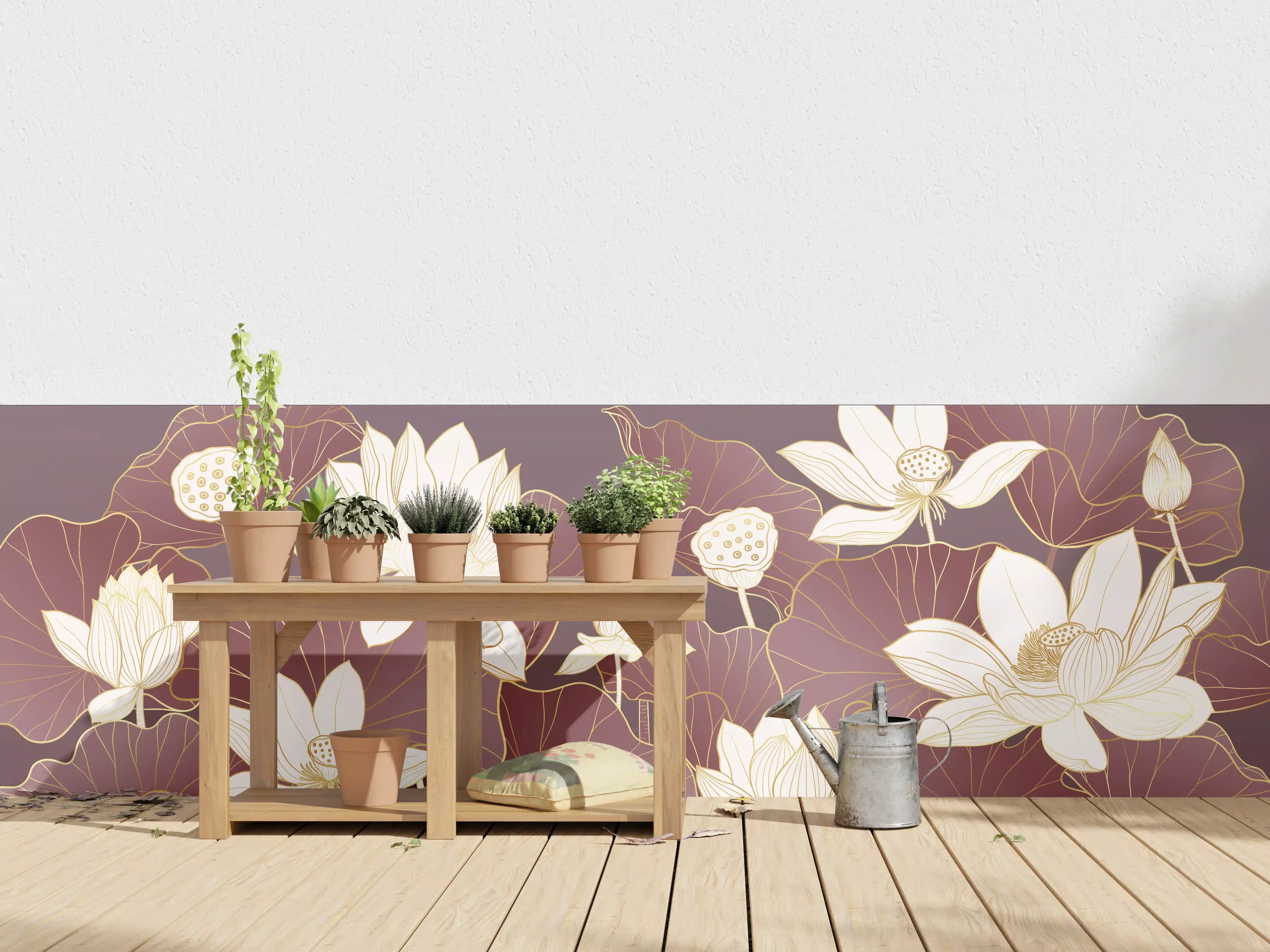 Wandverkleidung außen - Silberne Lotus auf grauem Grund