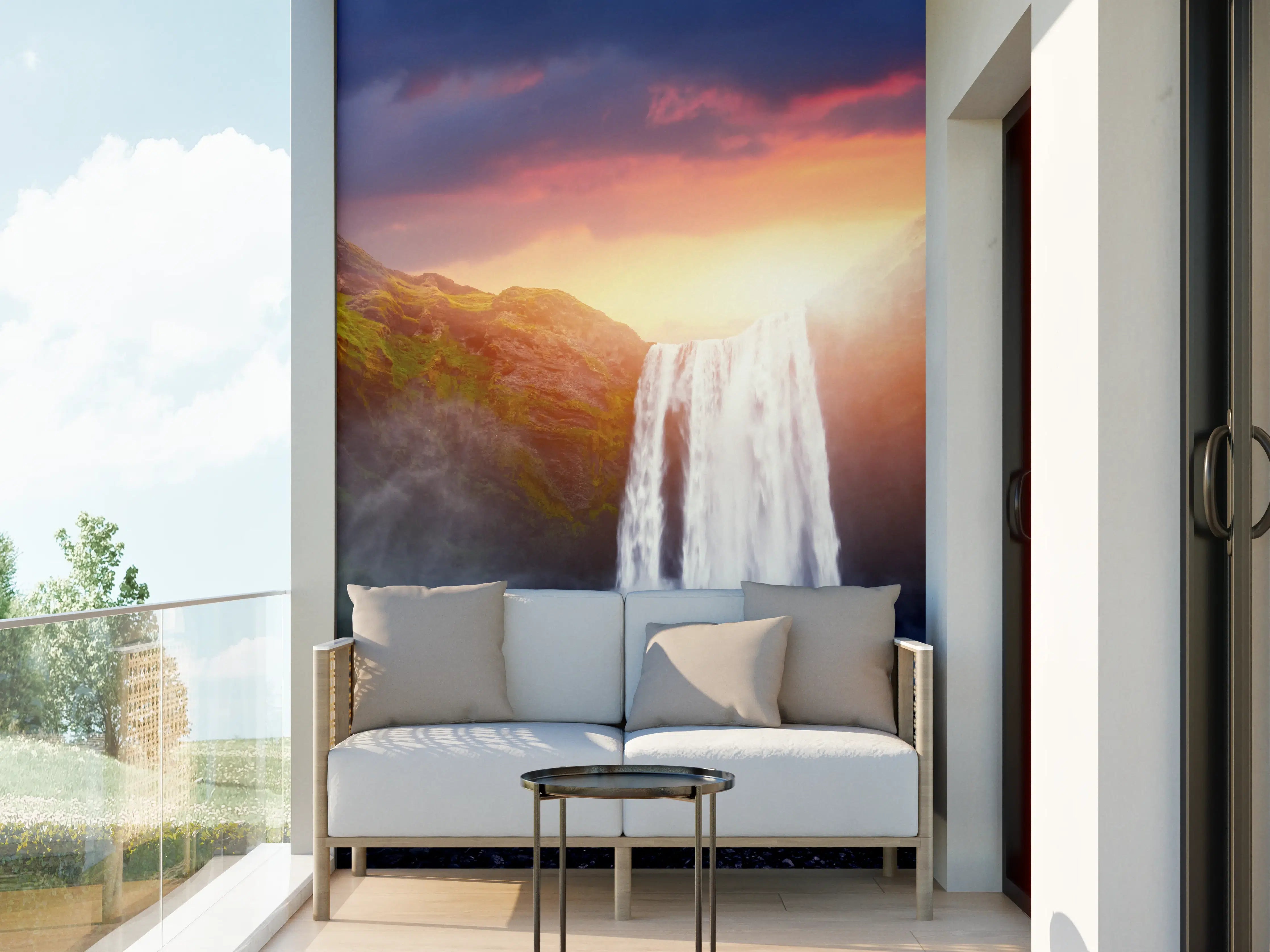 Wandverkleidung außen - Skogafoss Wasserfall bei Sonnenuntergang