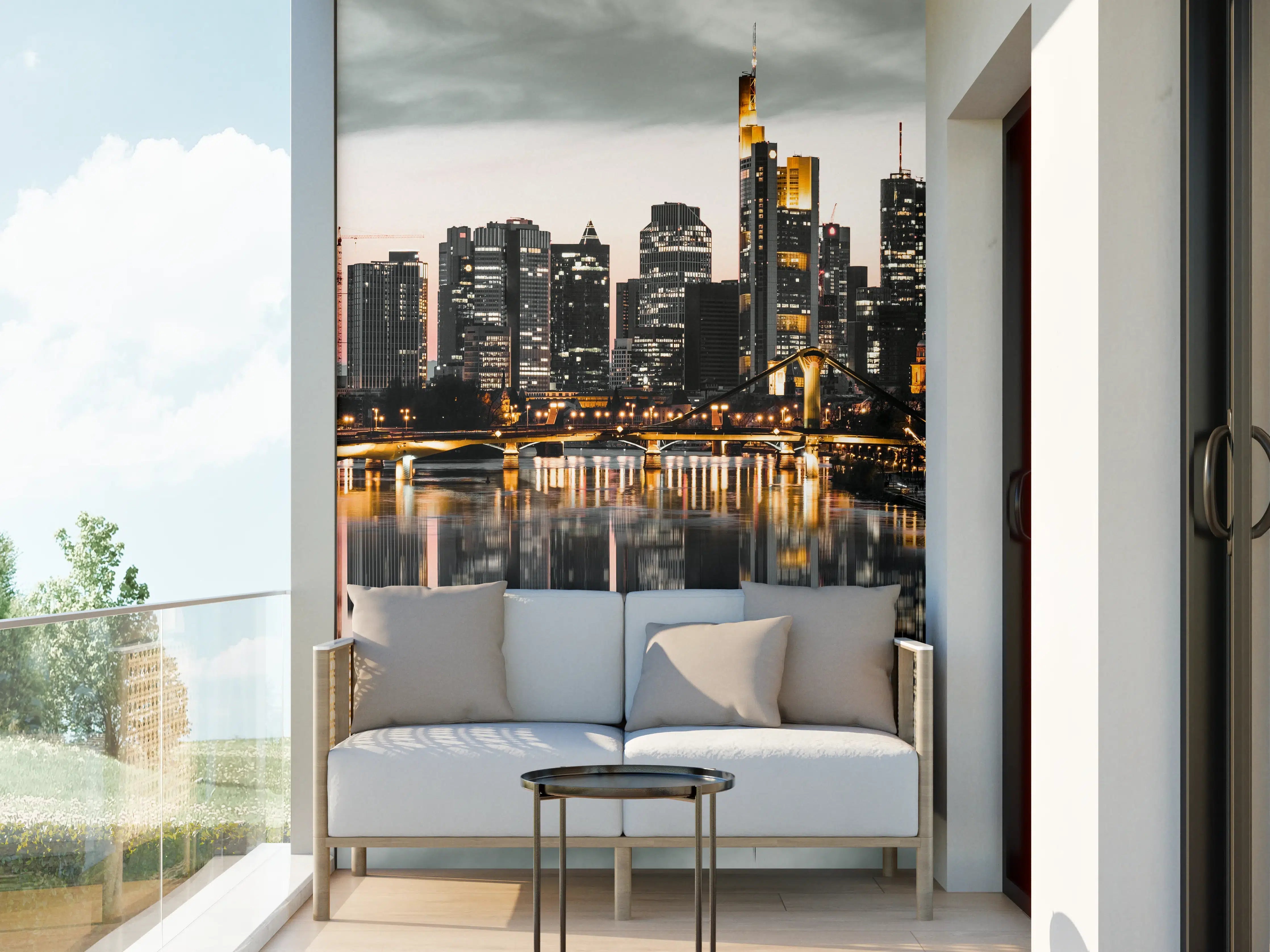 Wandverkleidung außen - Skyline Frankfurt mit Wasser Spiegelung