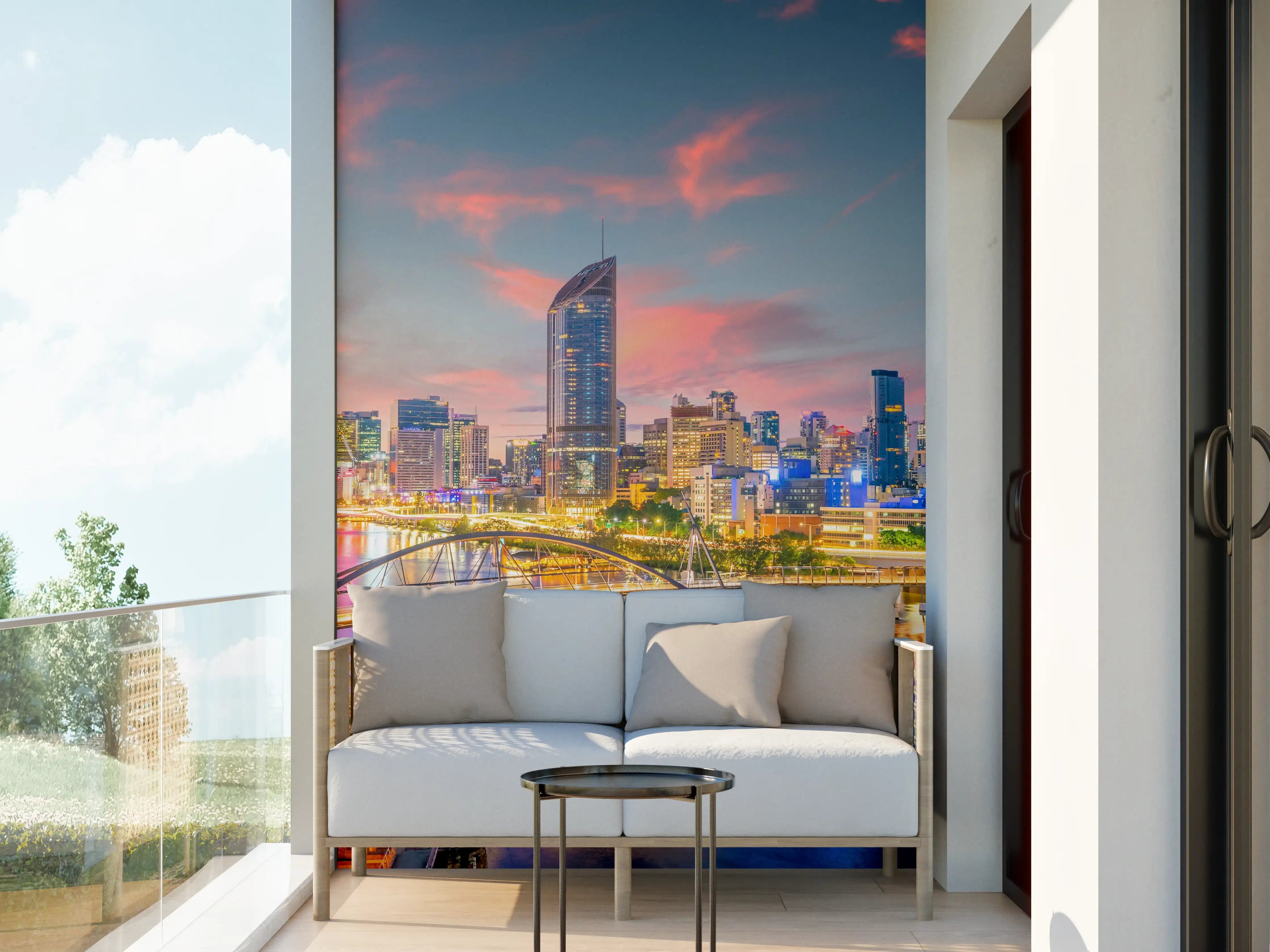Wandverkleidung außen - Skyline von Brisbane bei Sonnenuntergang