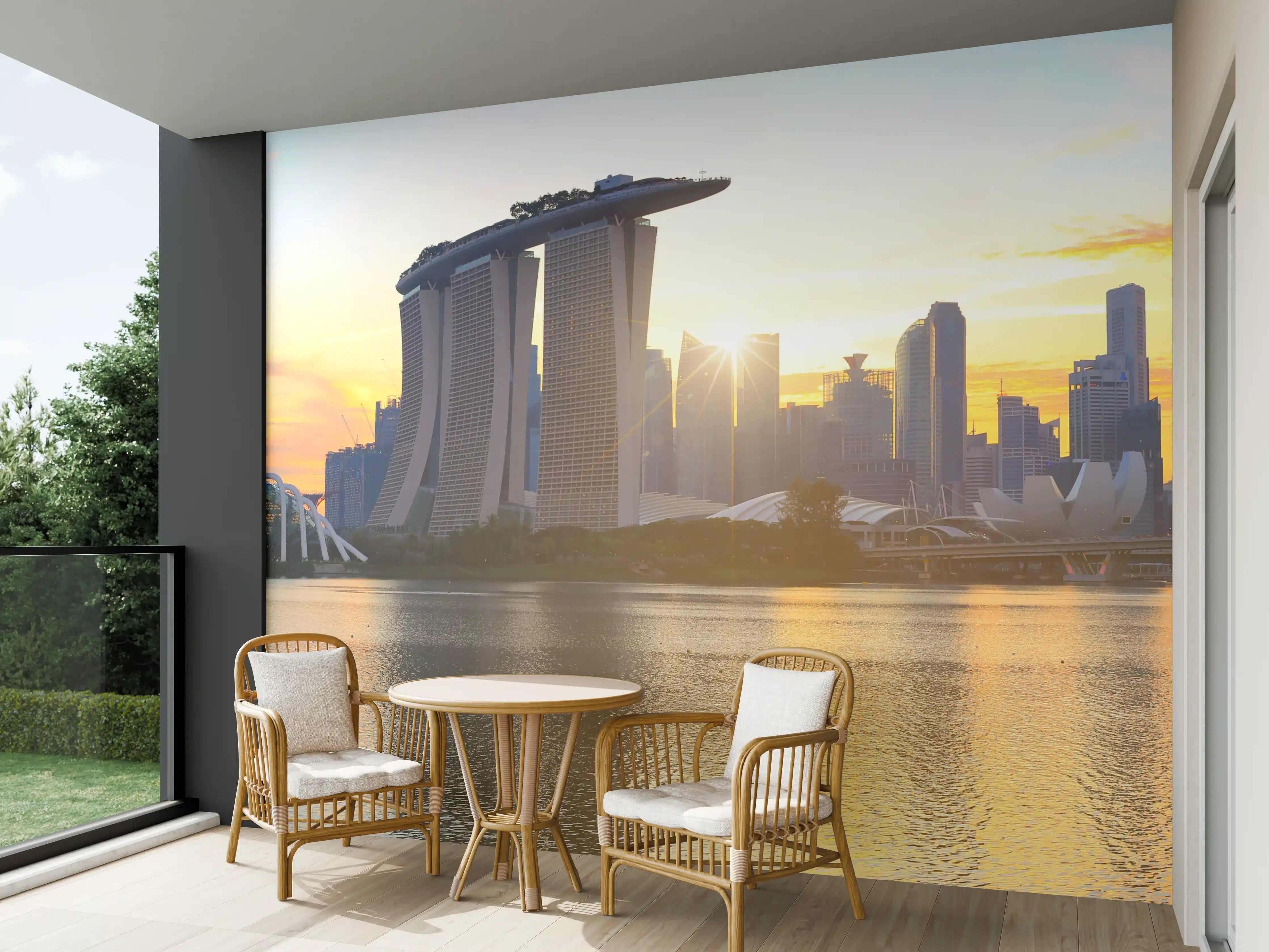 Wandverkleidung außen - Skyline von Singapur bei Sonnenuntergang