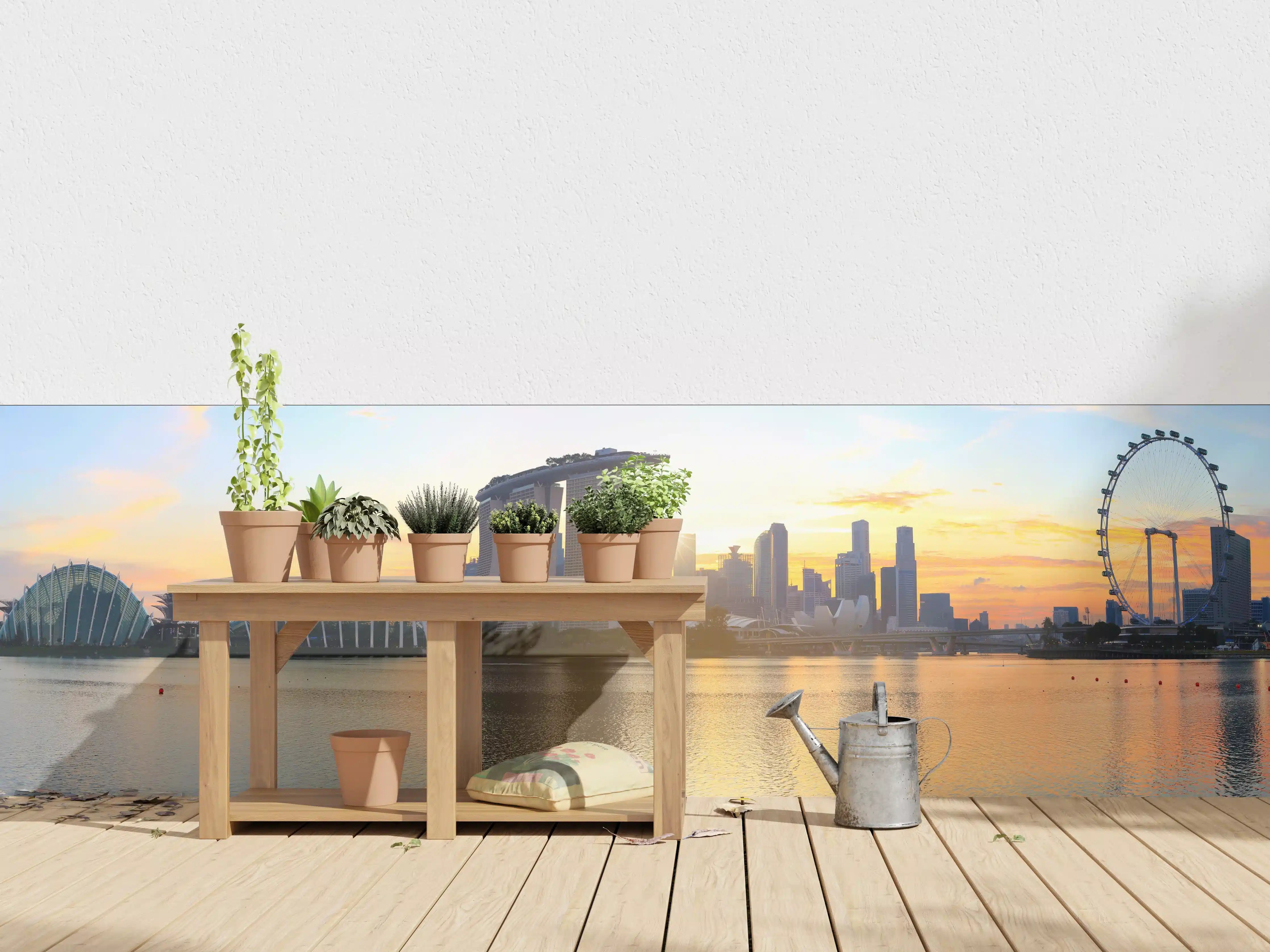 Wandverkleidung außen - Skyline von Singapur bei Sonnenuntergang
