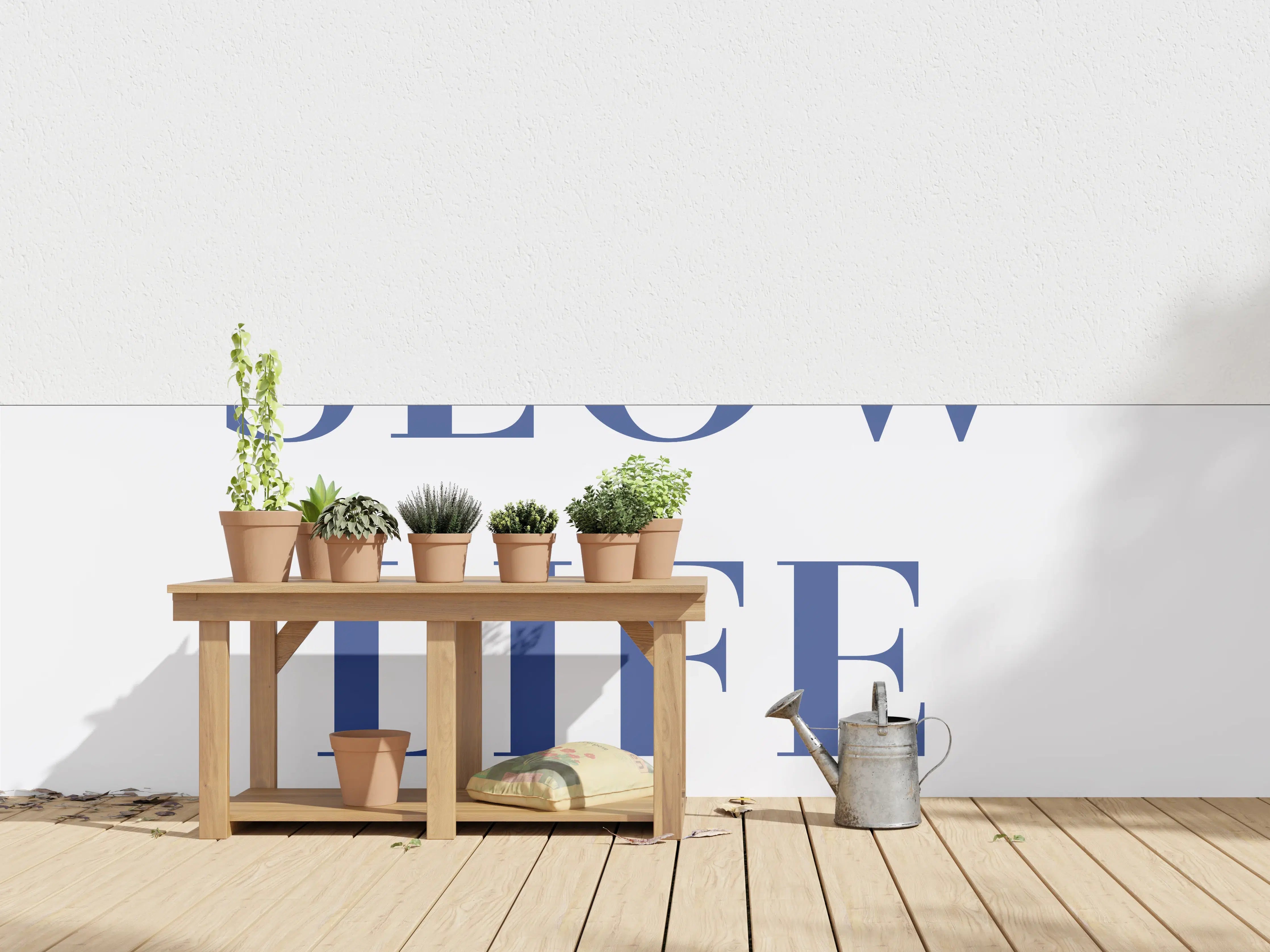 Wandverkleidung außen - Slow Life Text in Blau auf Weiß