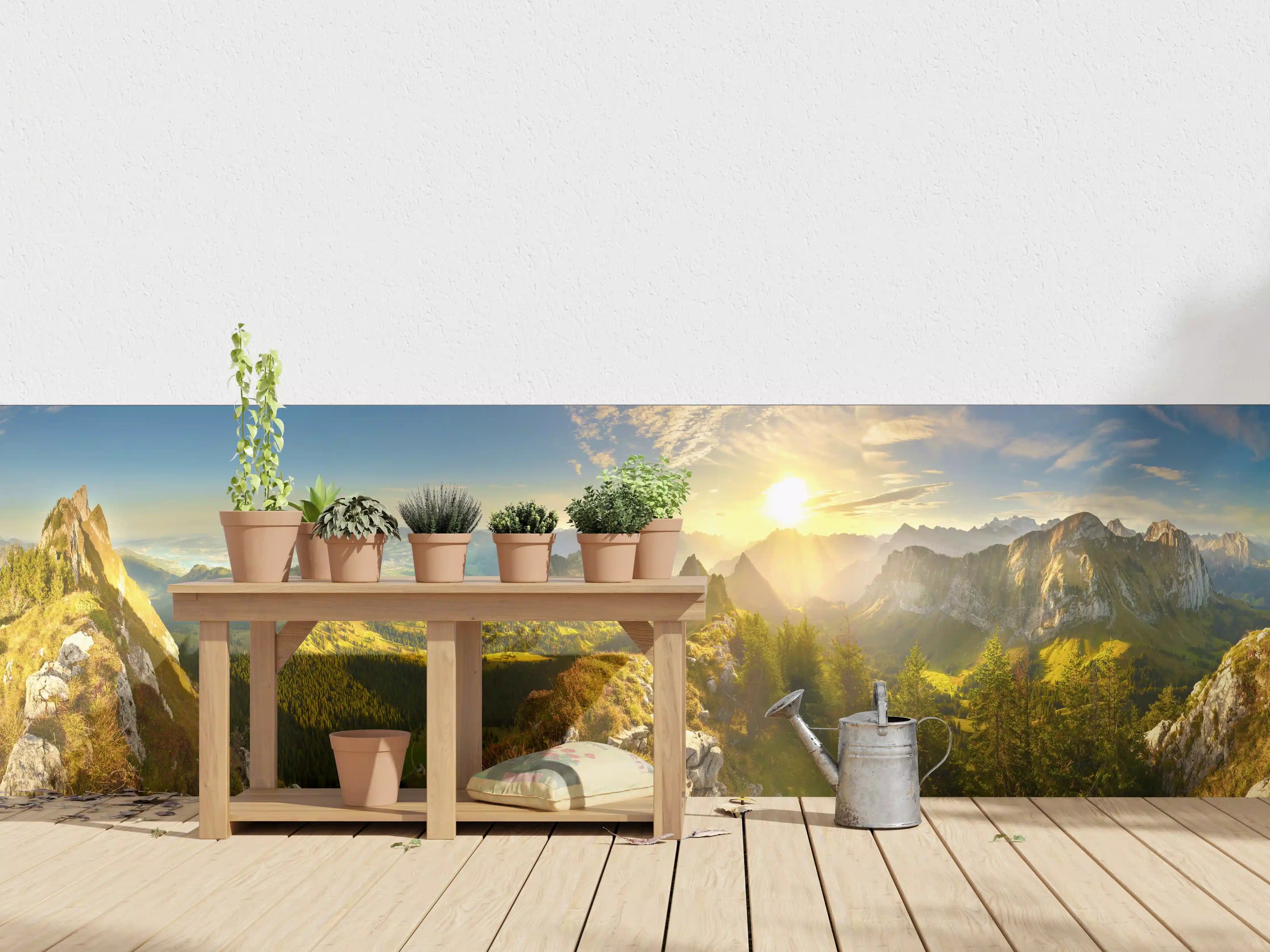 Wandverkleidung außen - Sonnenaufgang über Schweizer Tal
