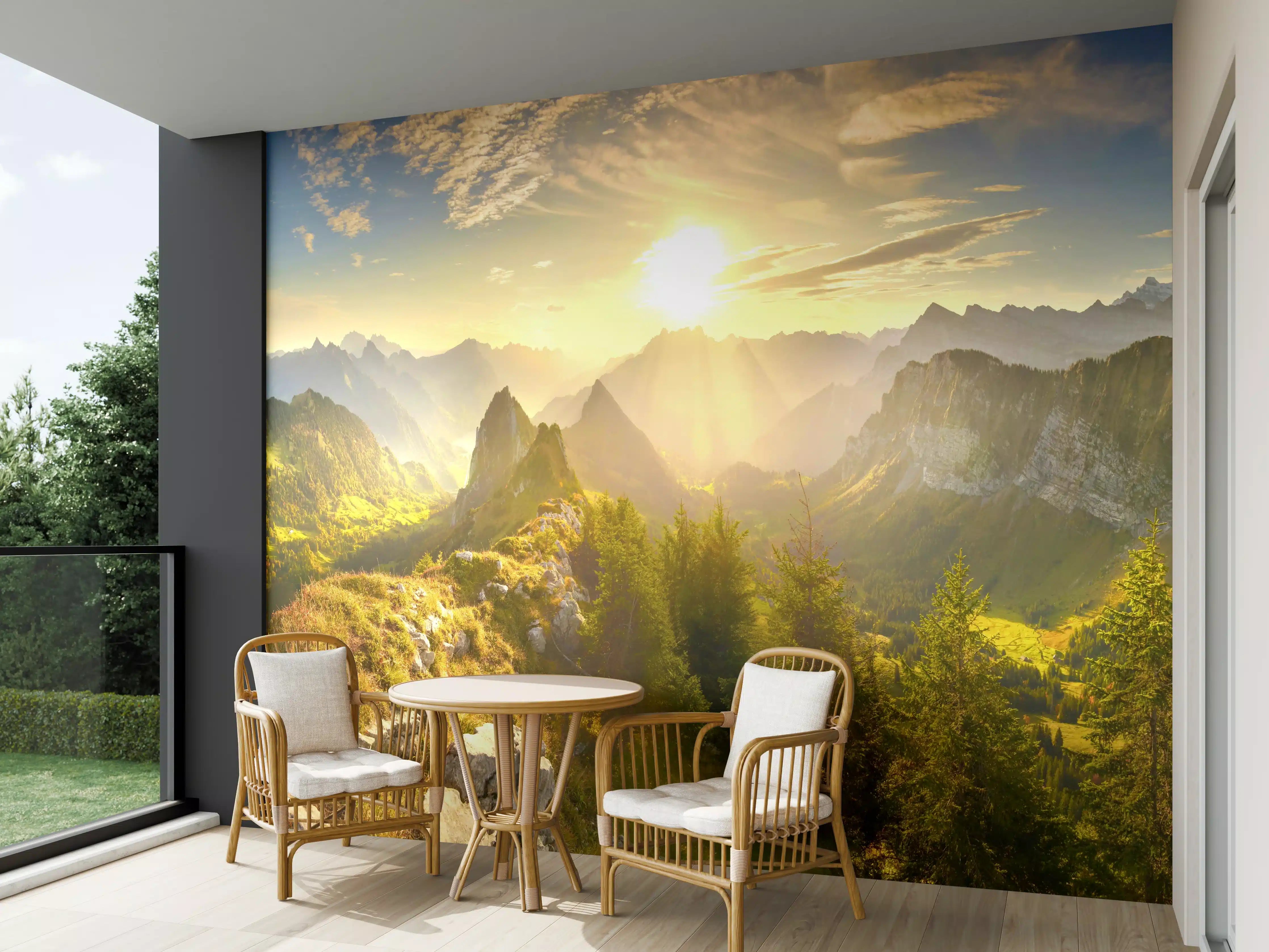 Wandverkleidung außen - Sonnenaugang über Schweizer Alpen