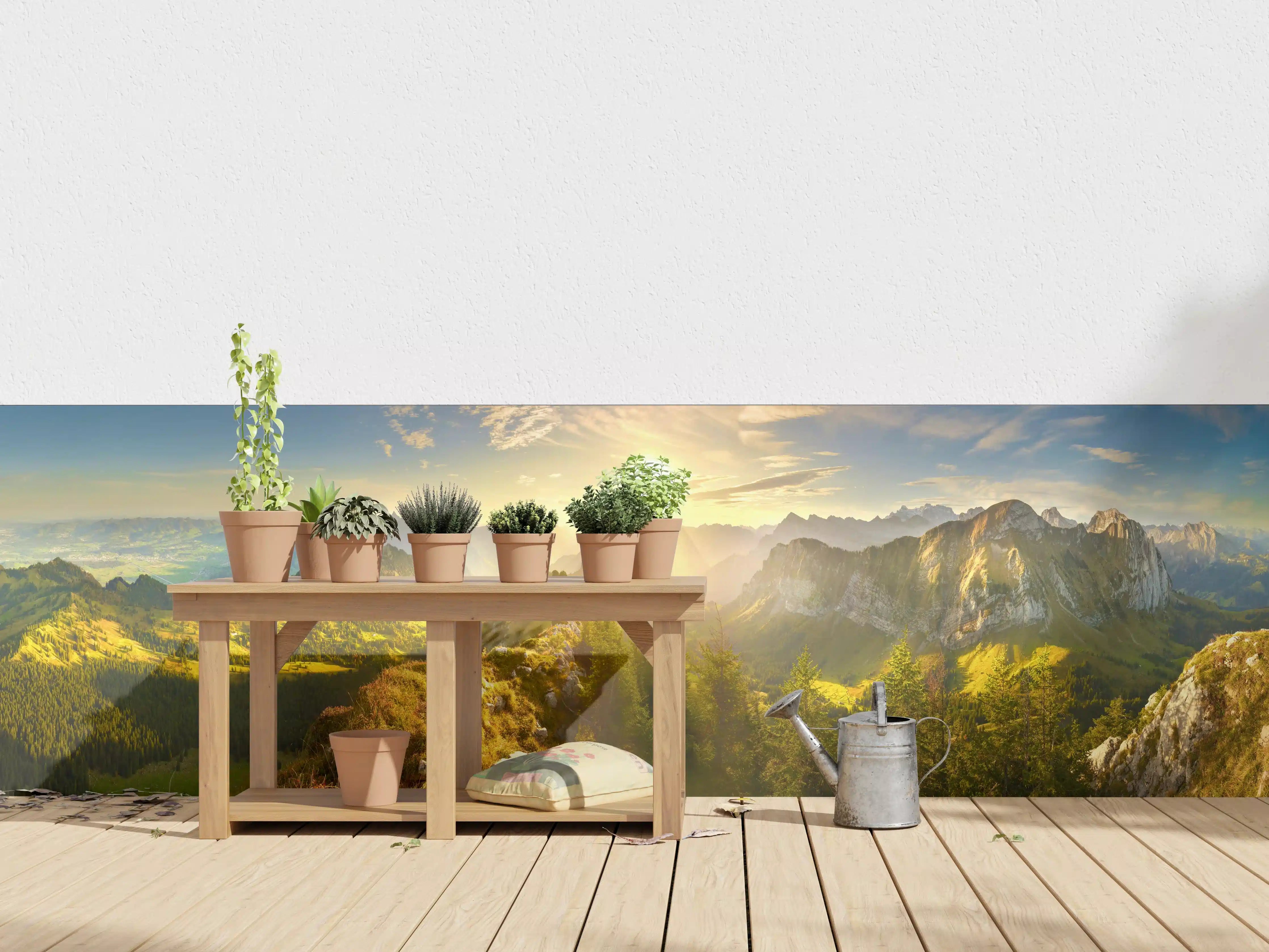 Wandverkleidung außen - Sonnenaugang über Schweizer Alpen