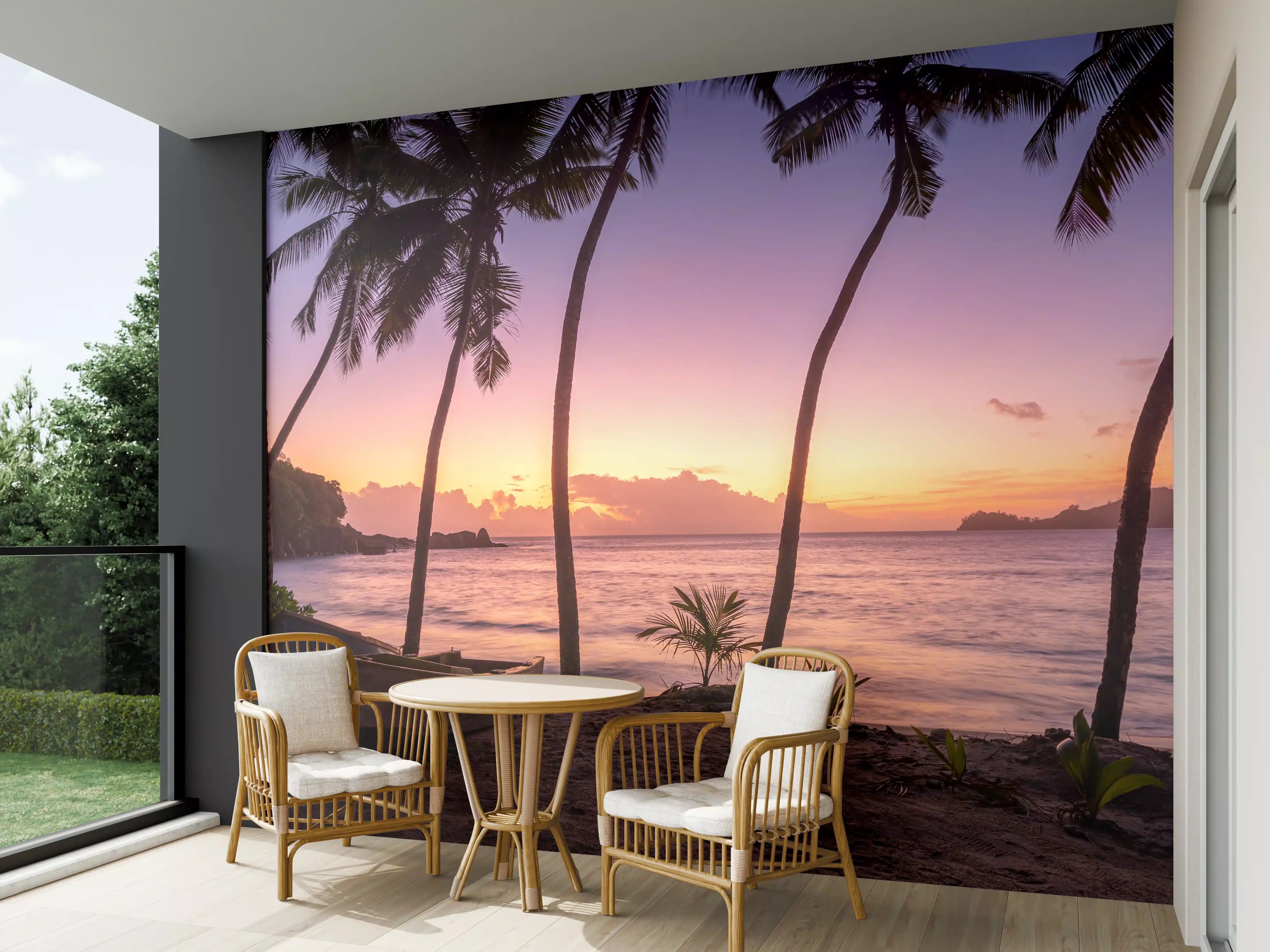 Wandverkleidung außen - Sonnenuntergang am Strand Anse Takamaka