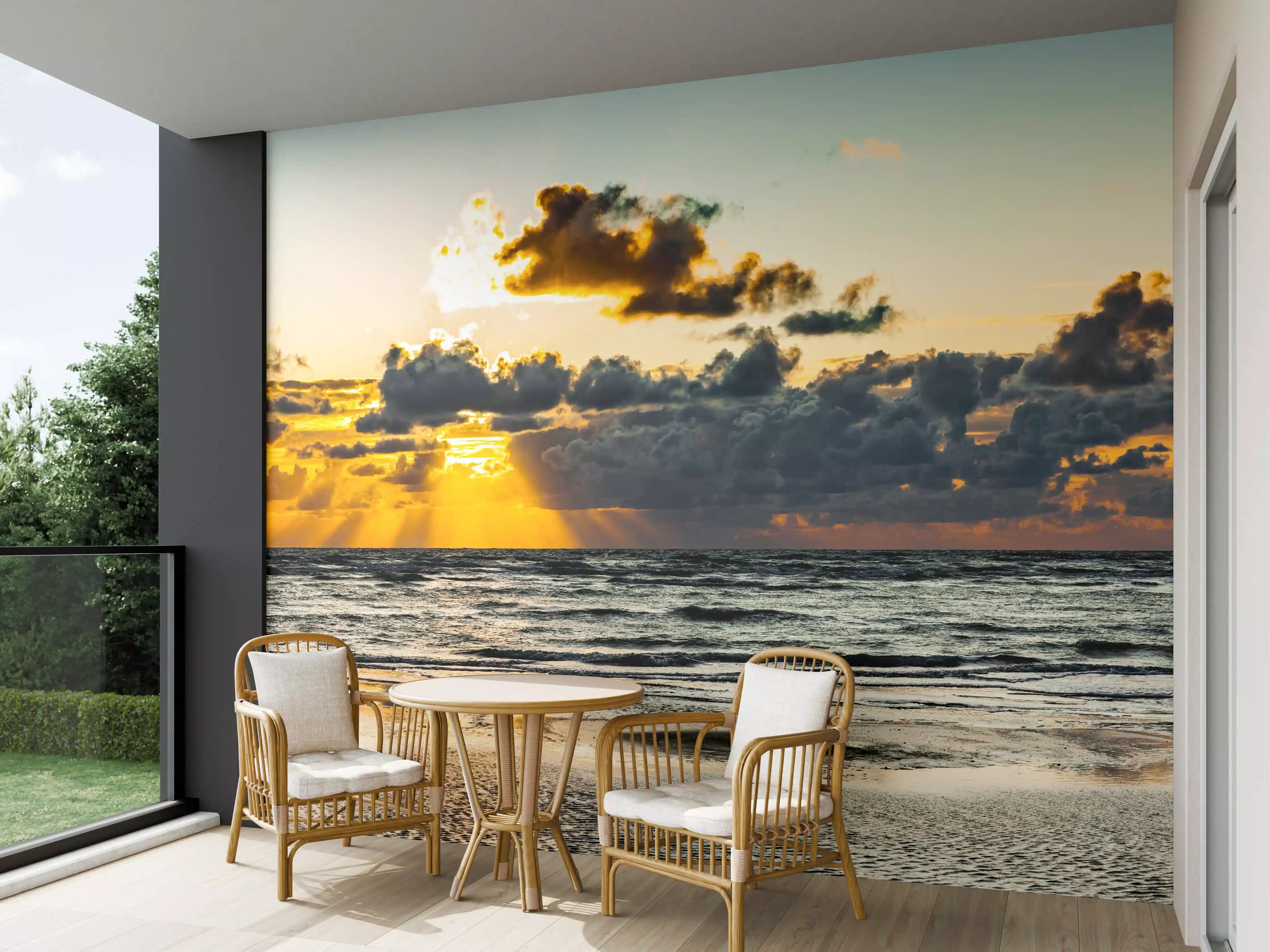 Wandverkleidung außen - Sonnenuntergang am ruhigen Meer