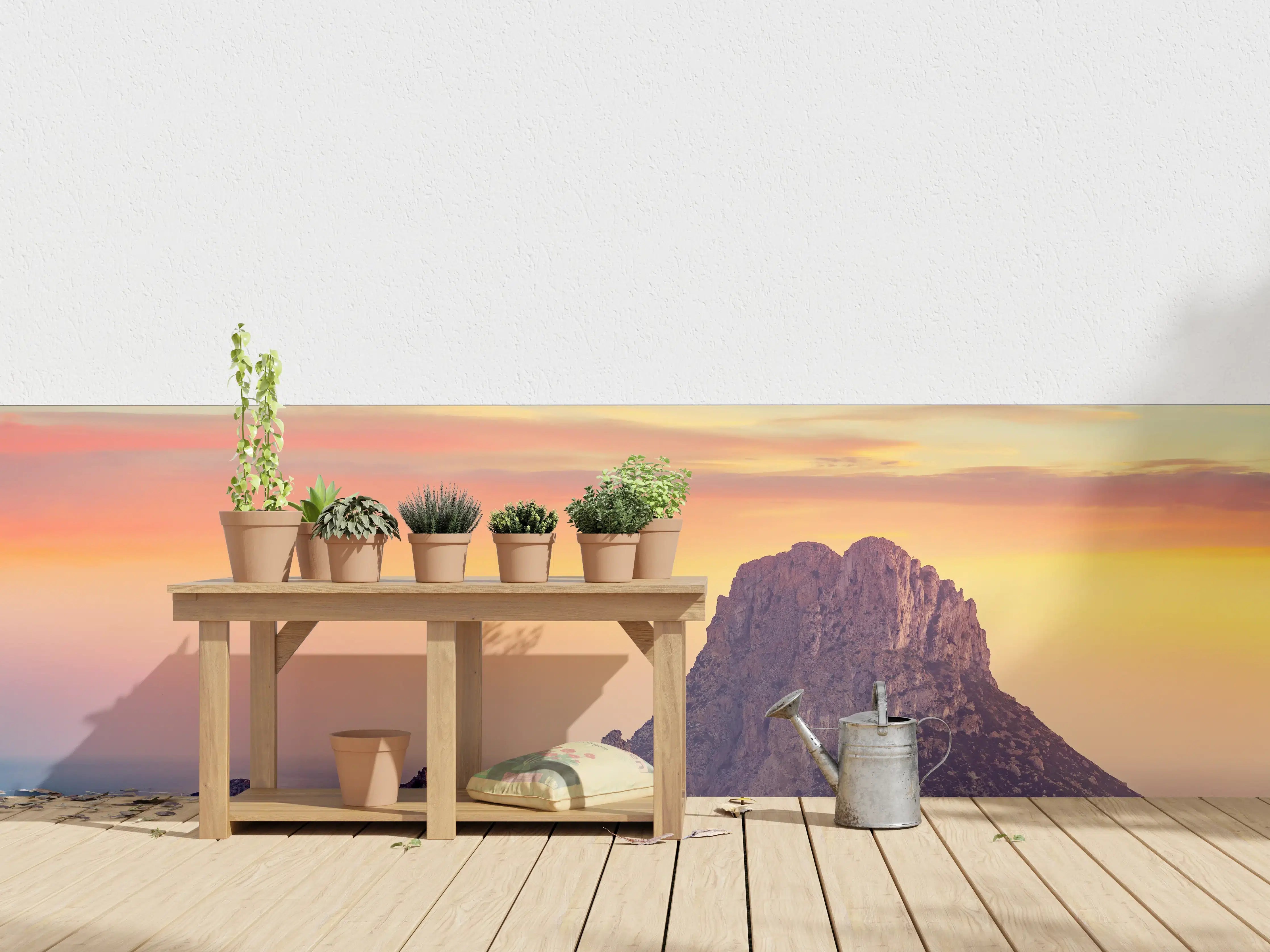 Wandverkleidung außen - Sonnenuntergang auf der Insel Es Vedra auf den Balearen
