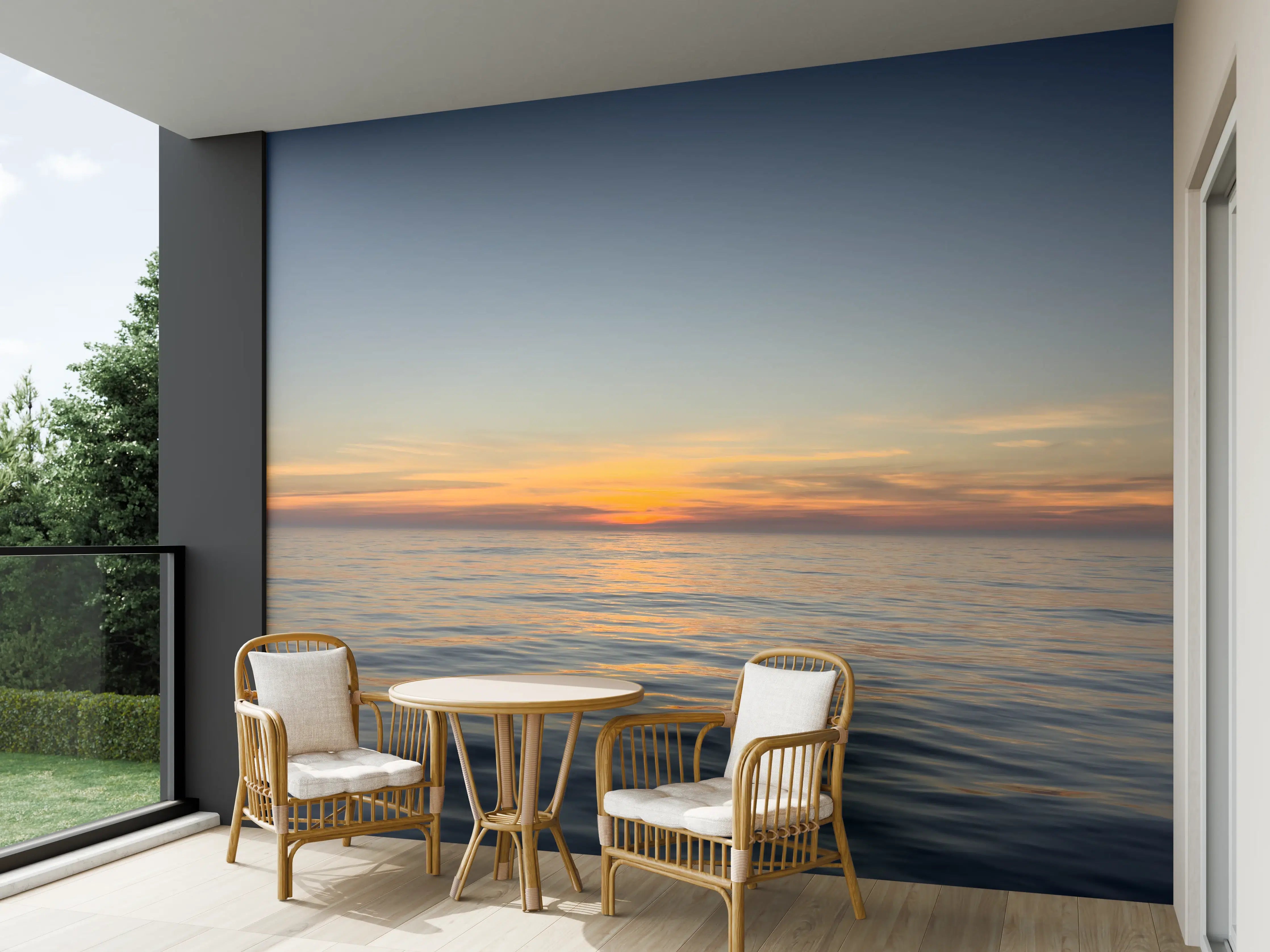 Wandverkleidung außen - Sonnenuntergang über ruhigem Meer