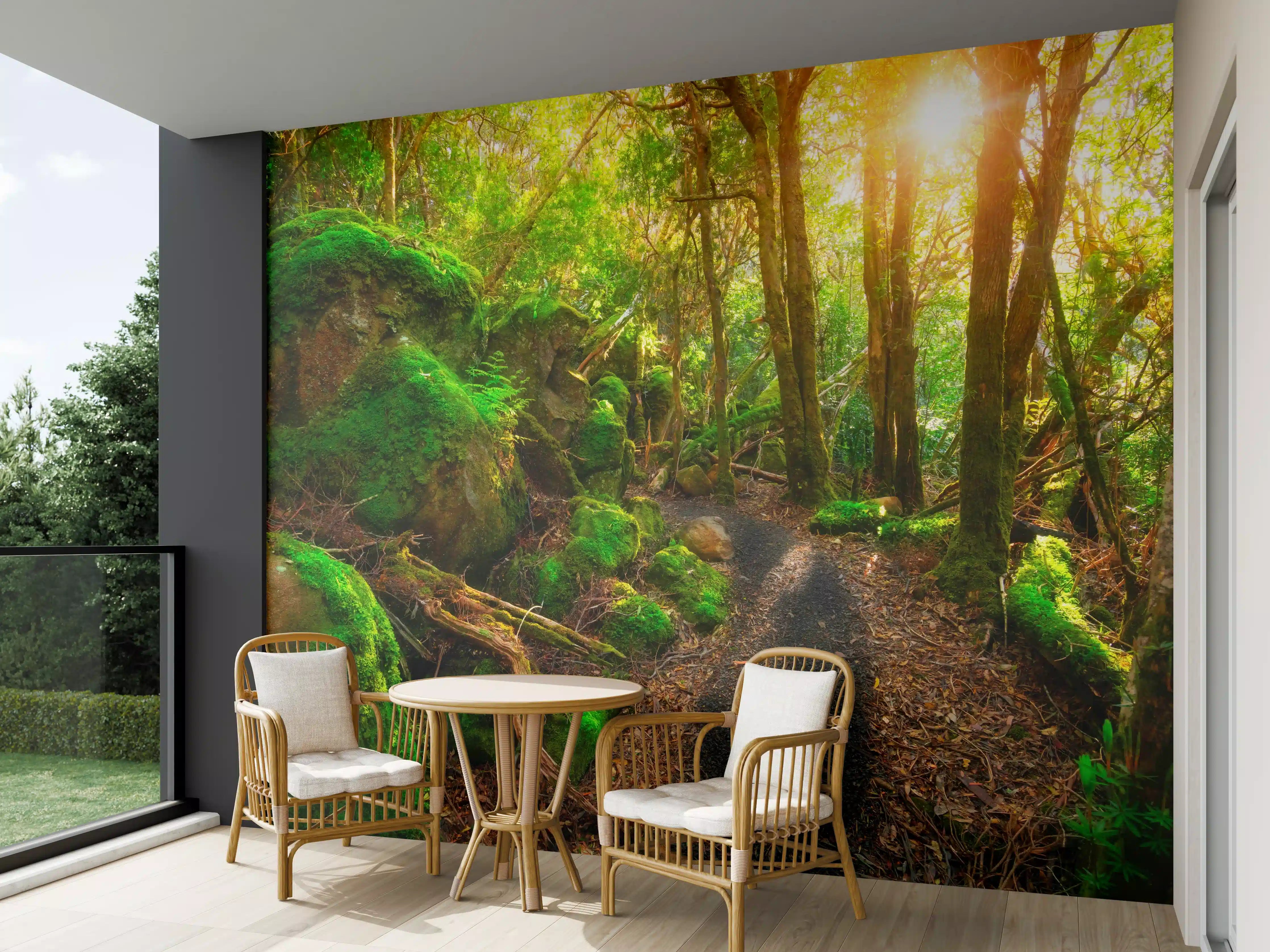 Wandverkleidung außen - Sonniger Wald in Tasmanien