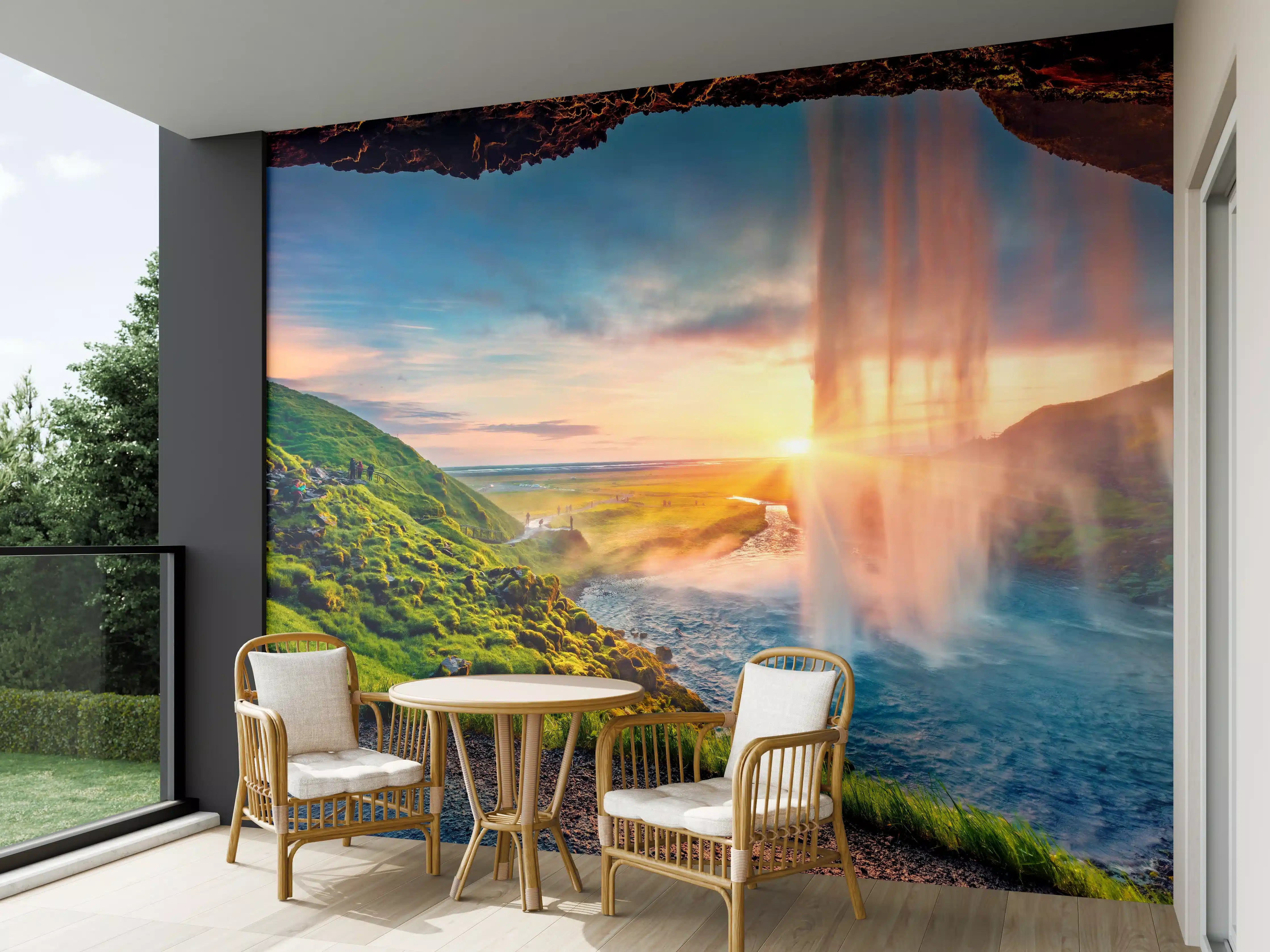 Wandverkleidung außen - Spektakulärer Sonnenuntergang am Wasserfall Seljalandsfoss