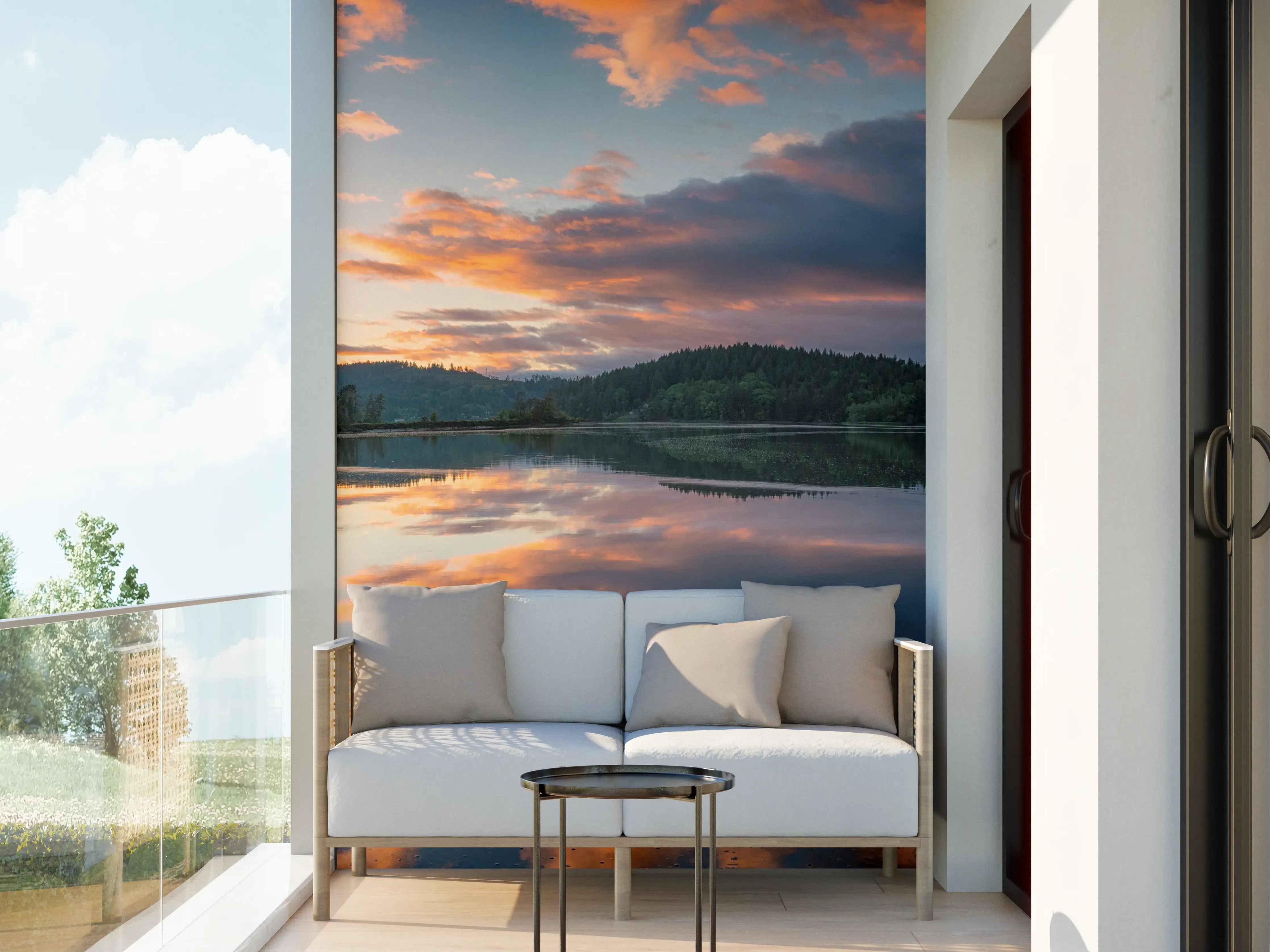 Wandverkleidung außen - Spiegelnder See im Sonnenuntergang