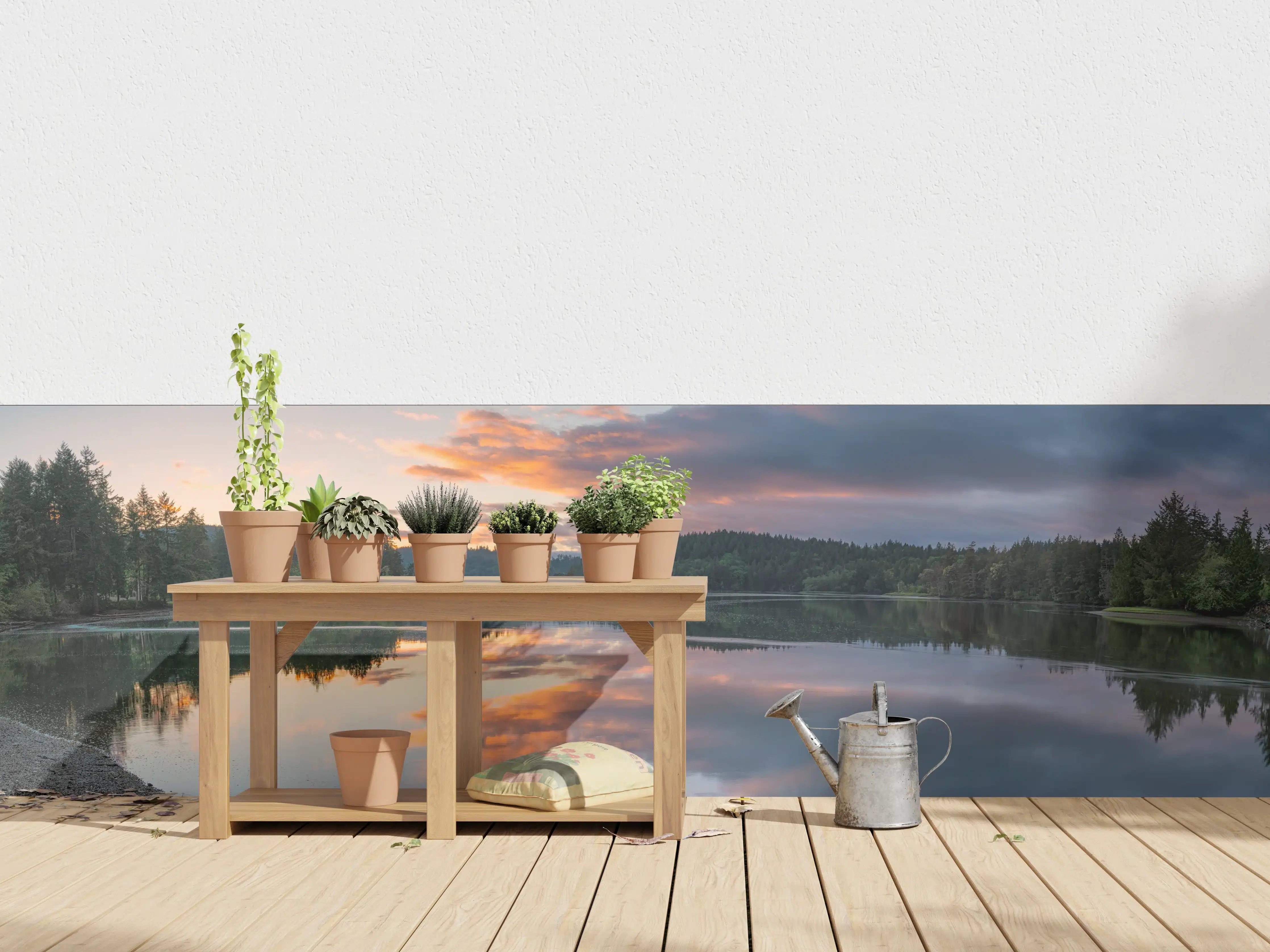 Wandverkleidung außen - Spiegelnder See im Sonnenuntergang