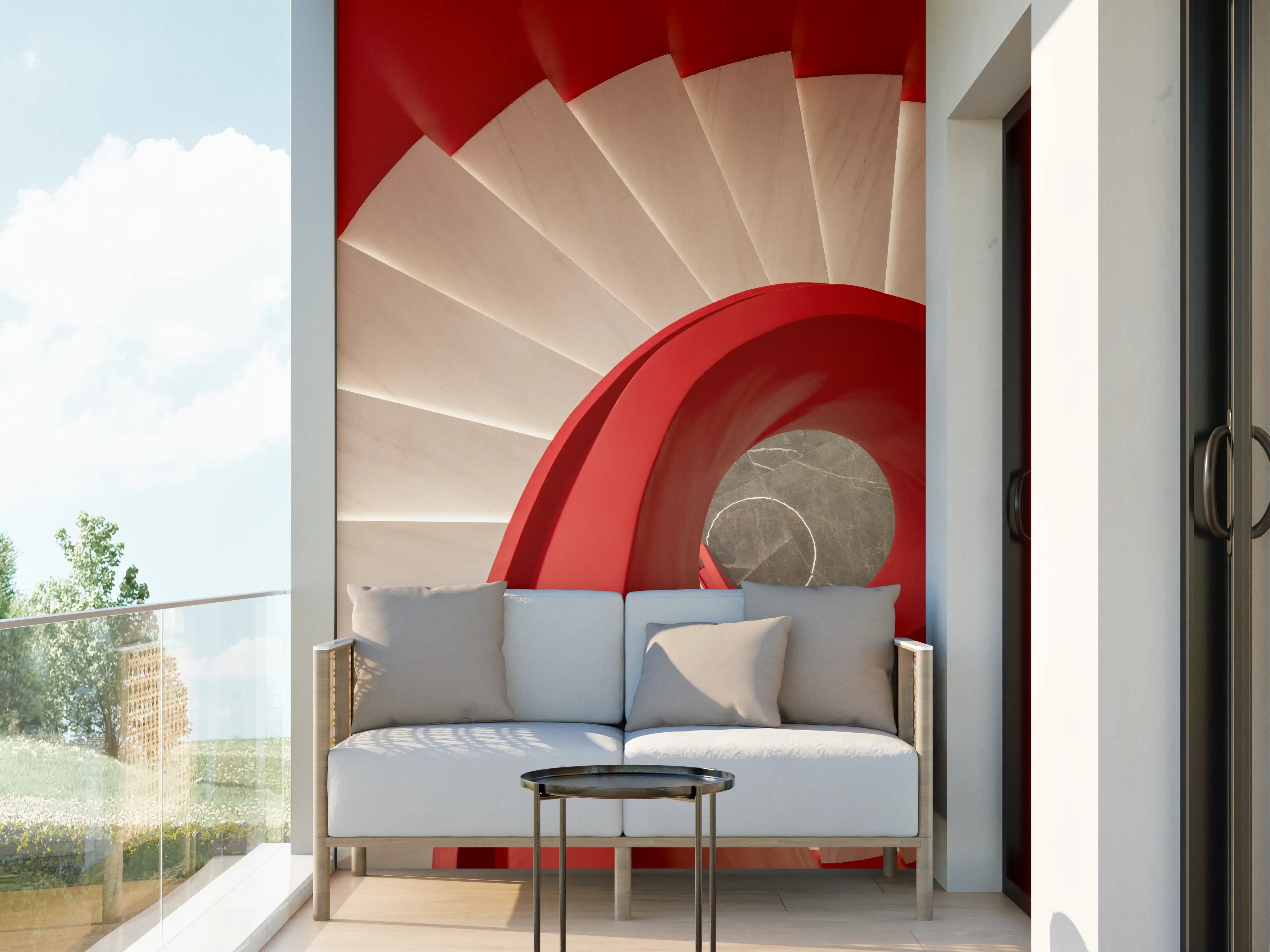 Wandverkleidung außen - Spirale Treppe - Rötlich