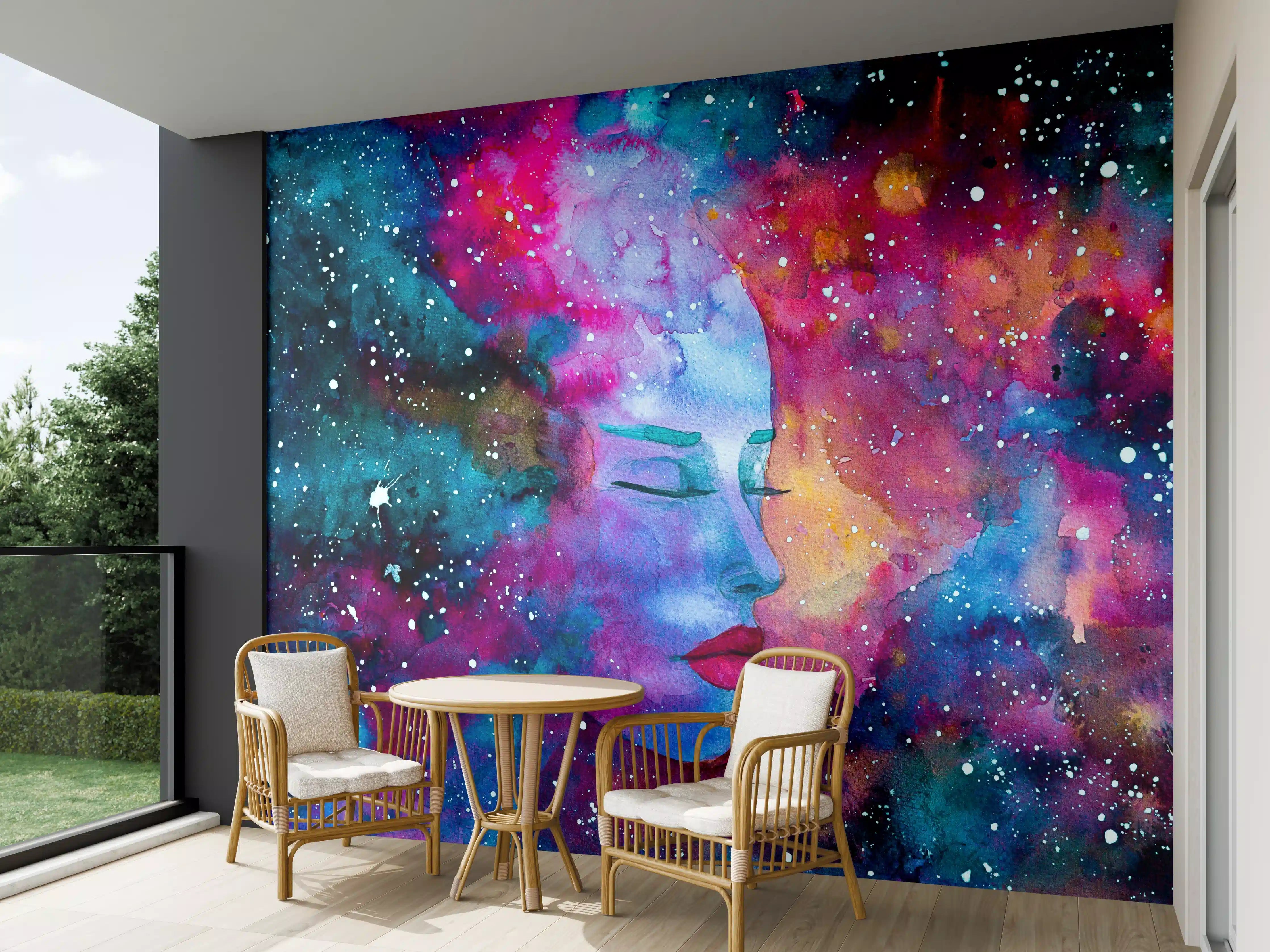 Wandverkleidung außen - Spirituelle Frau Weltraumnebel