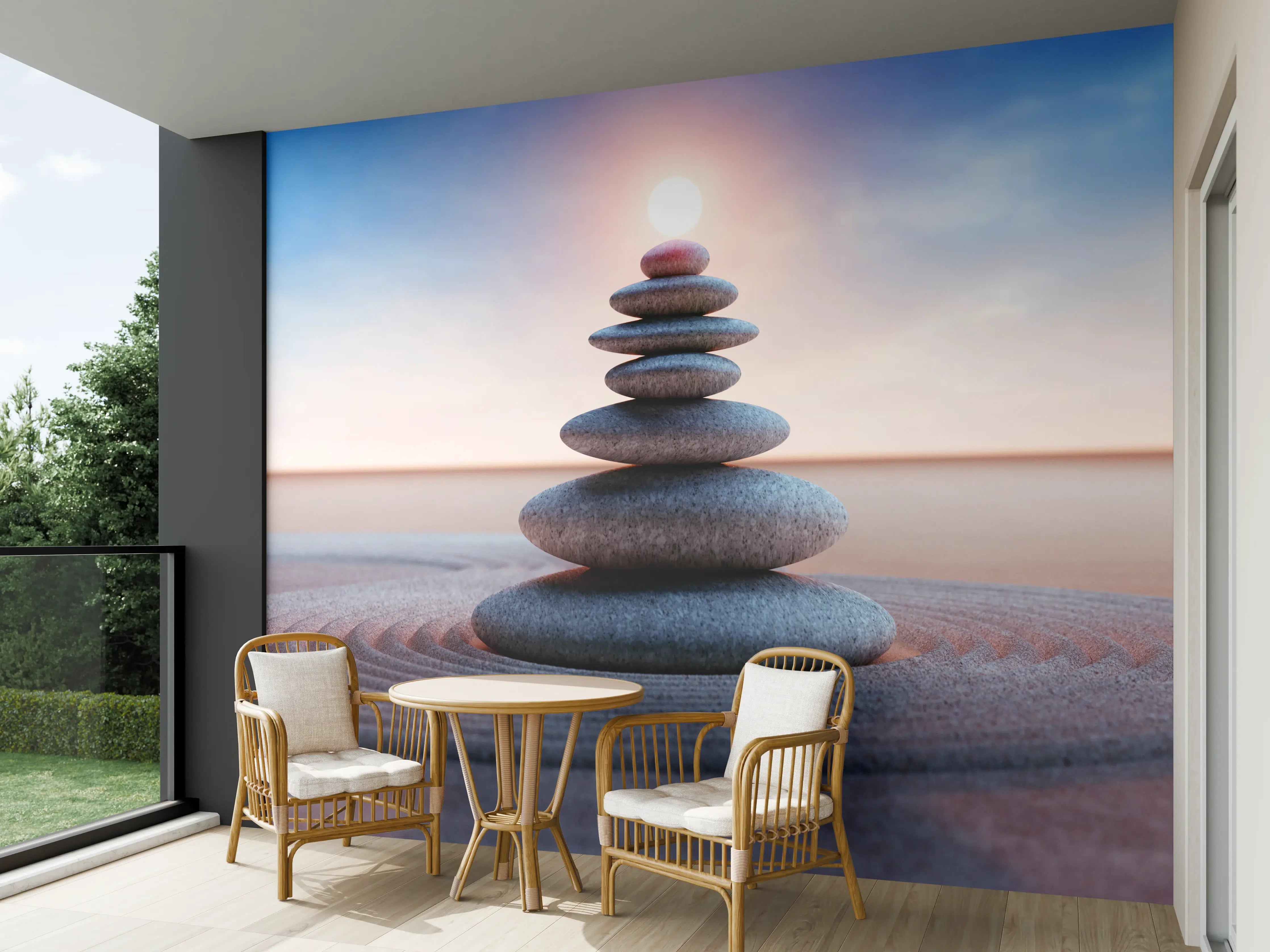 Wandverkleidung außen - Spiritueller Steinturm mit Sonne