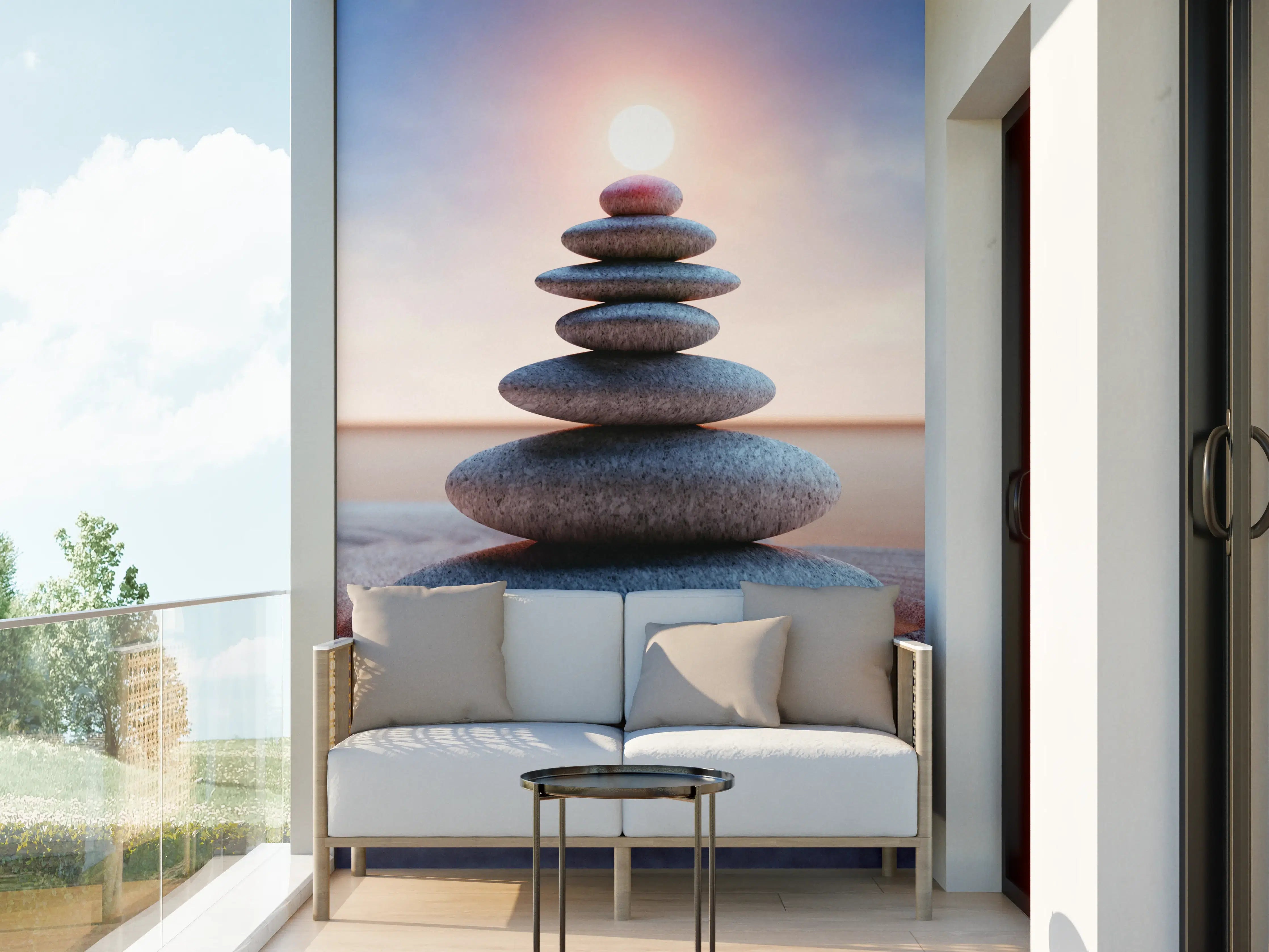 Wandverkleidung außen - Spiritueller Steinturm mit Sonne