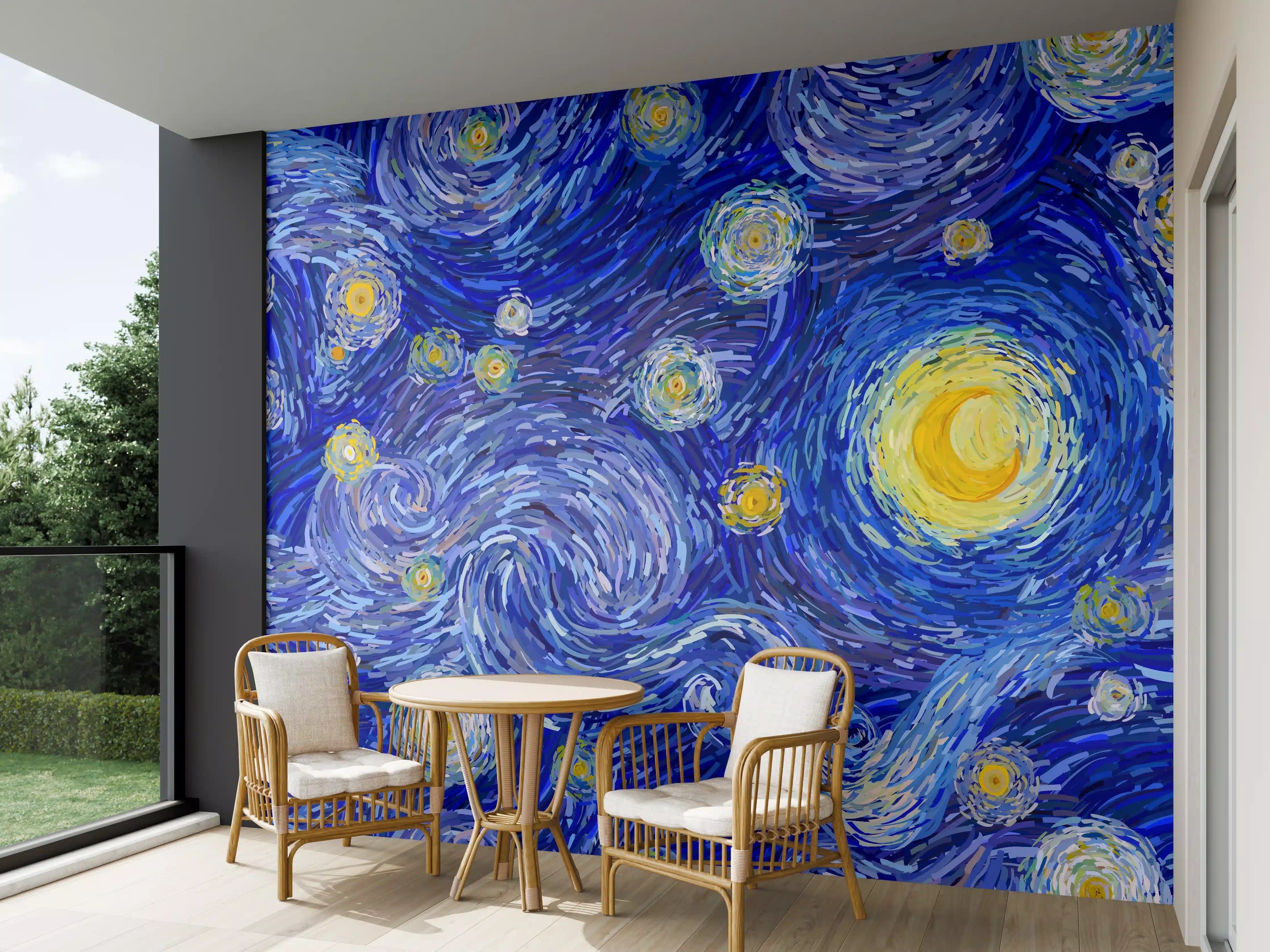 Wandverkleidung außen - Starry Night Van Gogh Blau Gelb