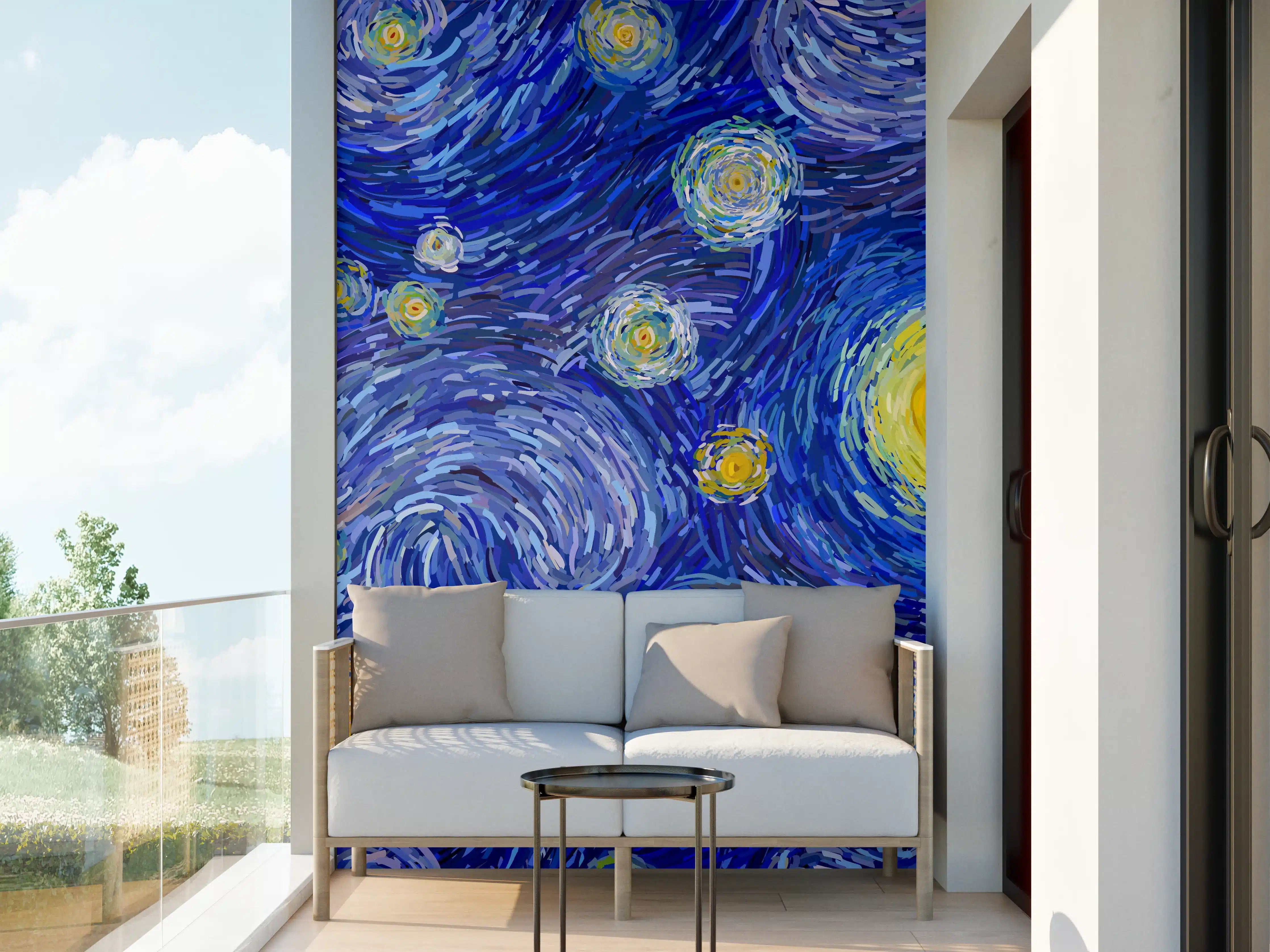 Wandverkleidung außen - Starry Night Van Gogh Blau Gelb