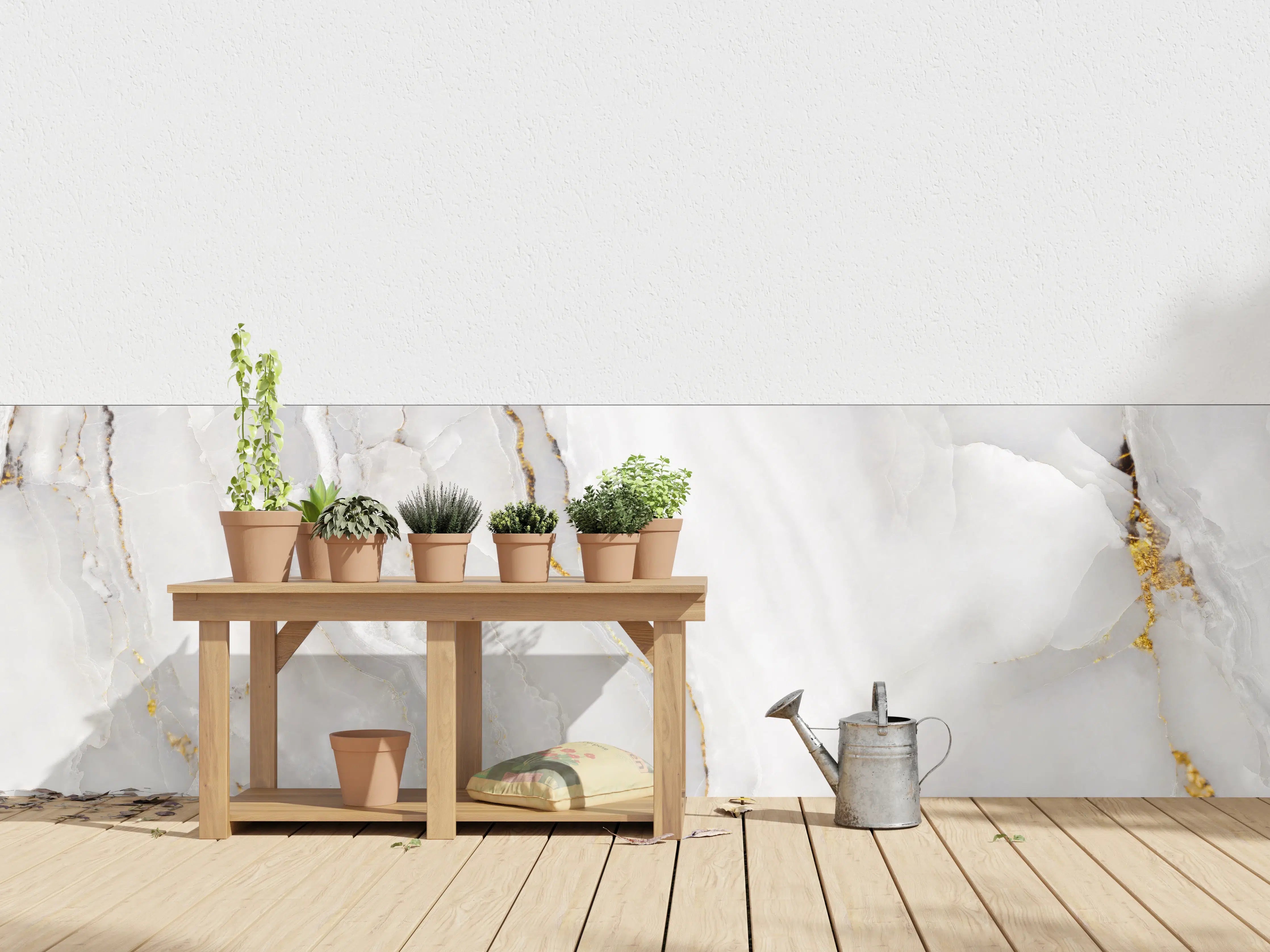 Wandverkleidung außen - Statuario Marmor mit goldenen Akzenten