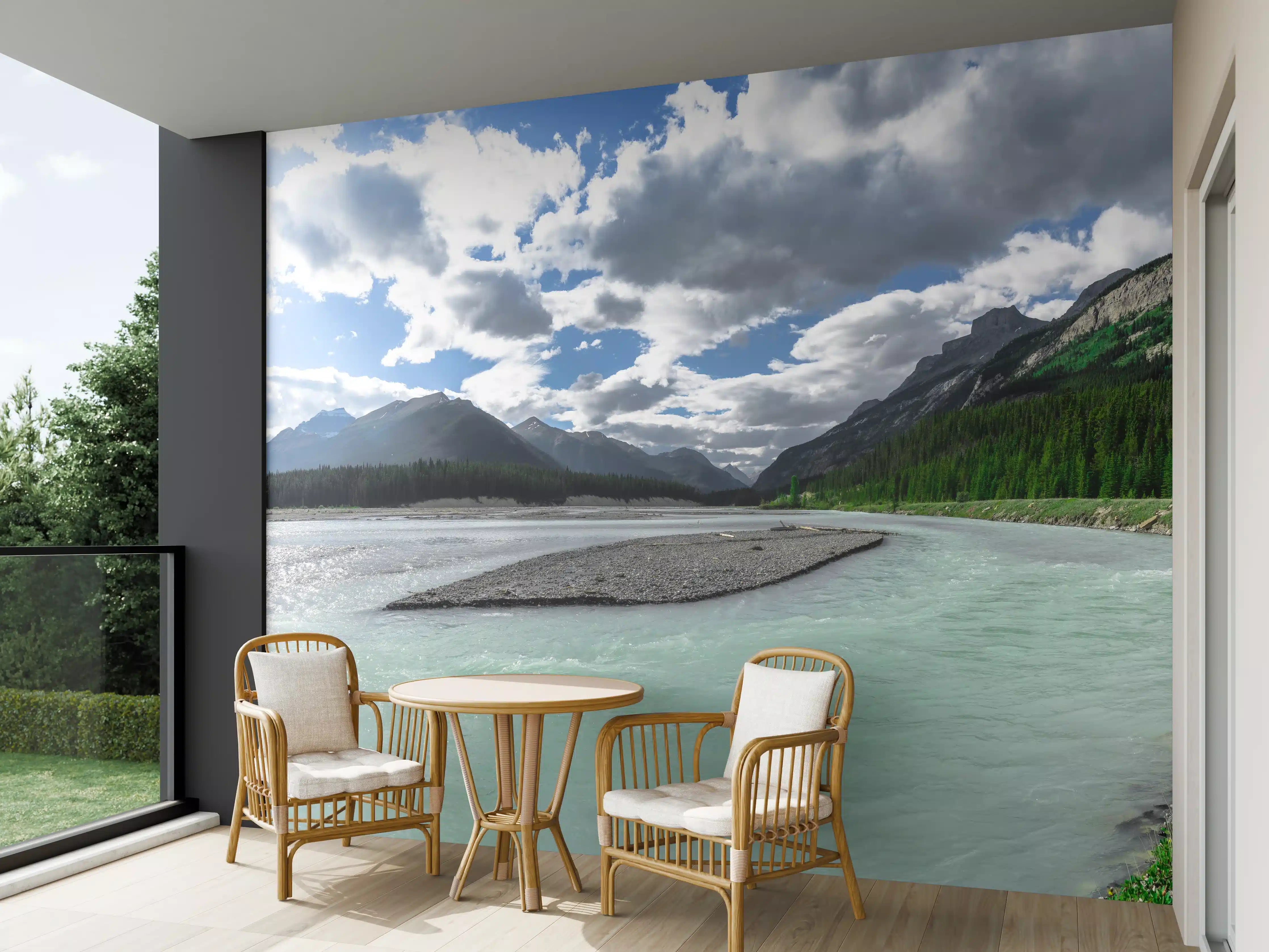 Wandverkleidung außen - Steinlandschaft auf dem Wasser in Banff