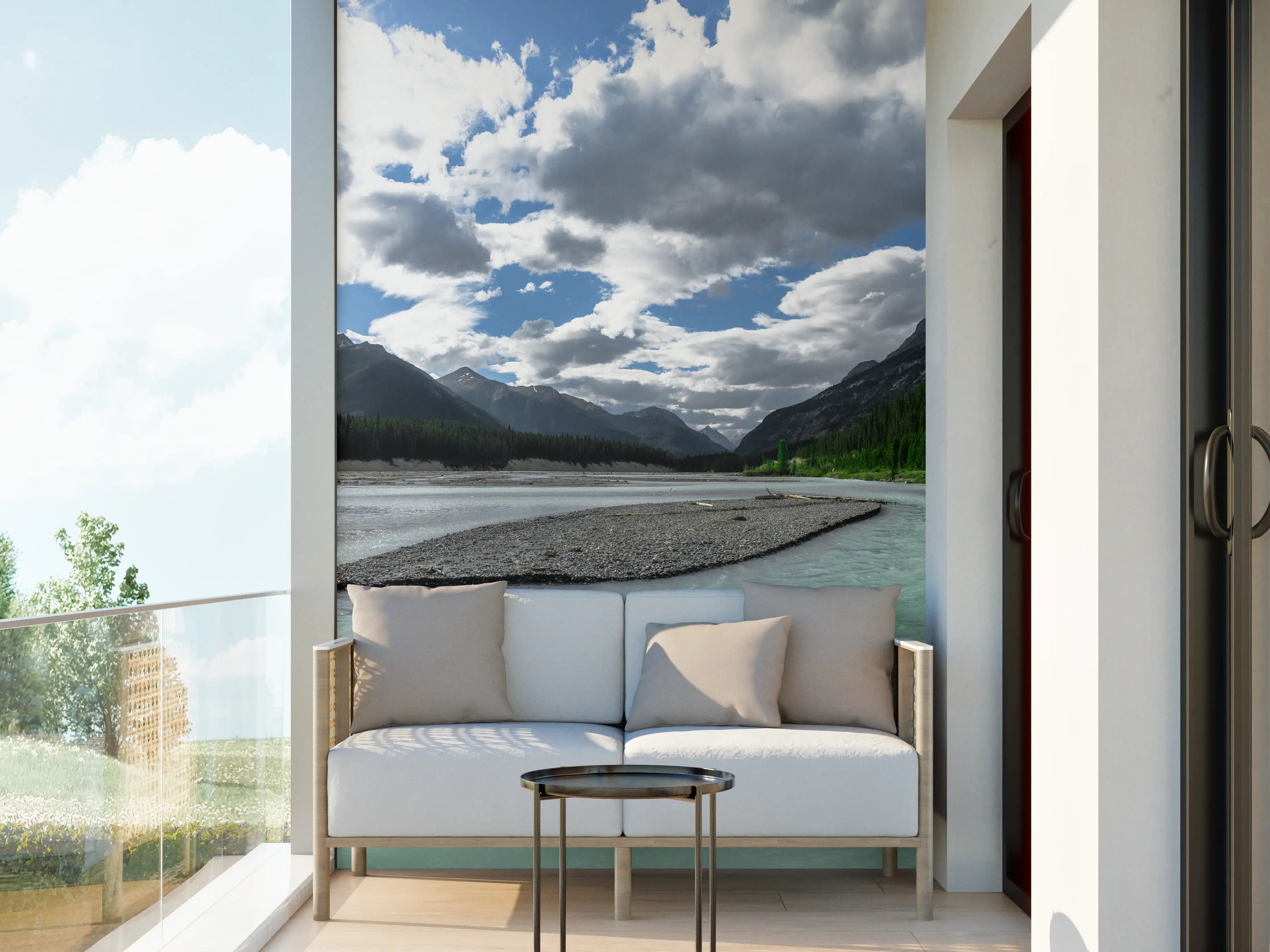 Wandverkleidung außen - Steinlandschaft auf dem Wasser in Banff