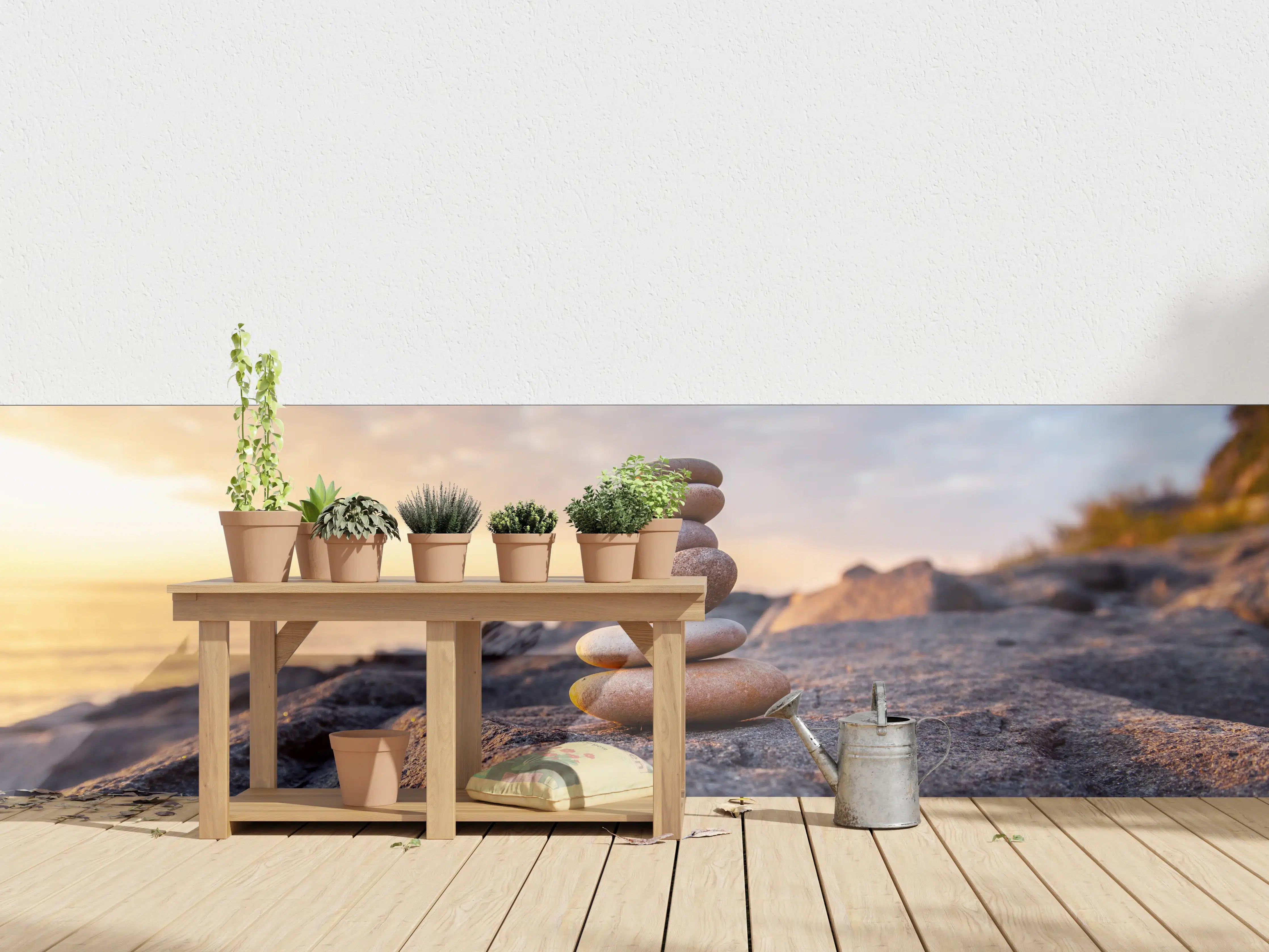 Wandverkleidung außen - Steinmotive am Meer bei Sonnenuntergang