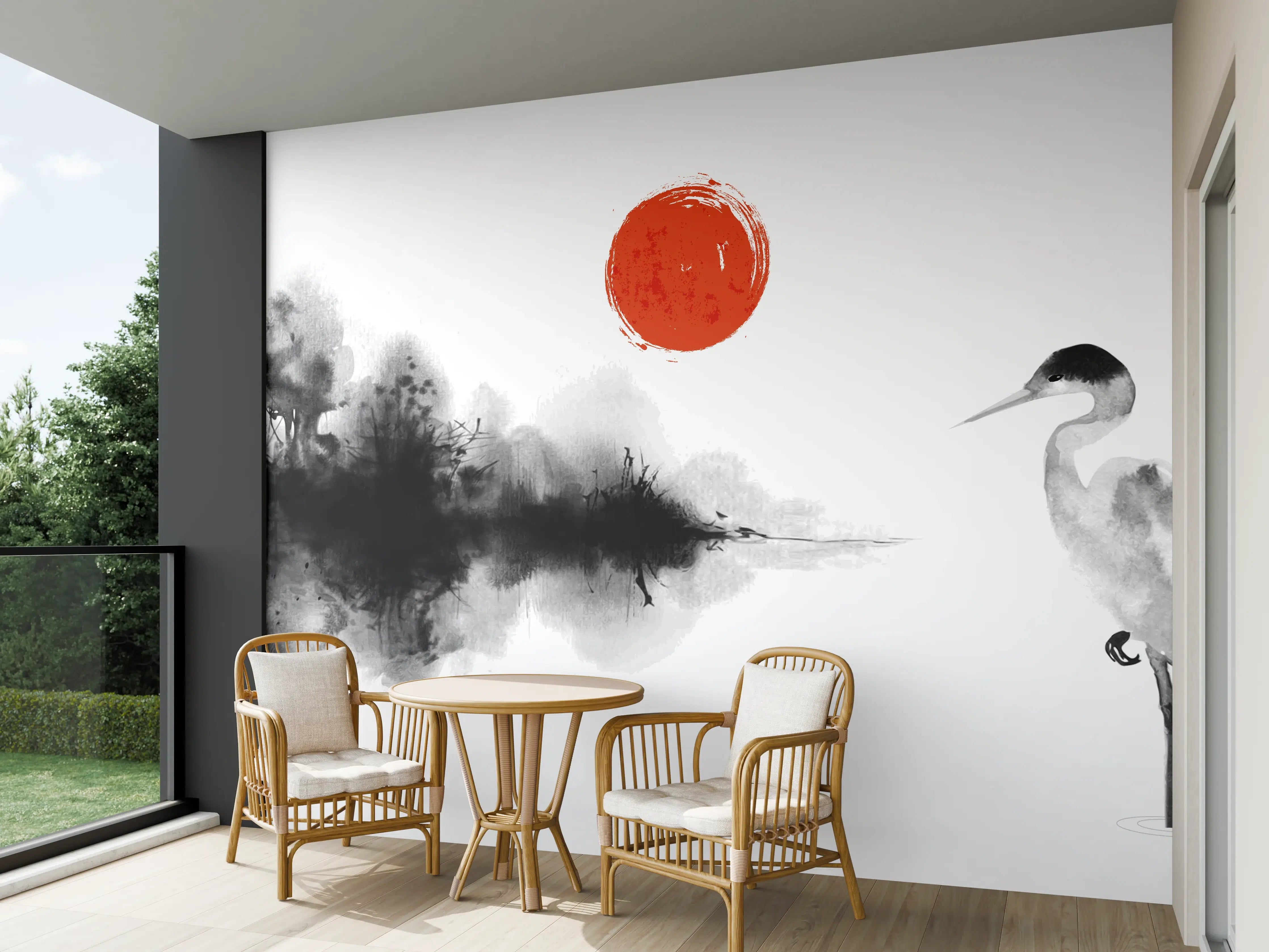 Wandverkleidung außen - Stille Heron Tintenkunst