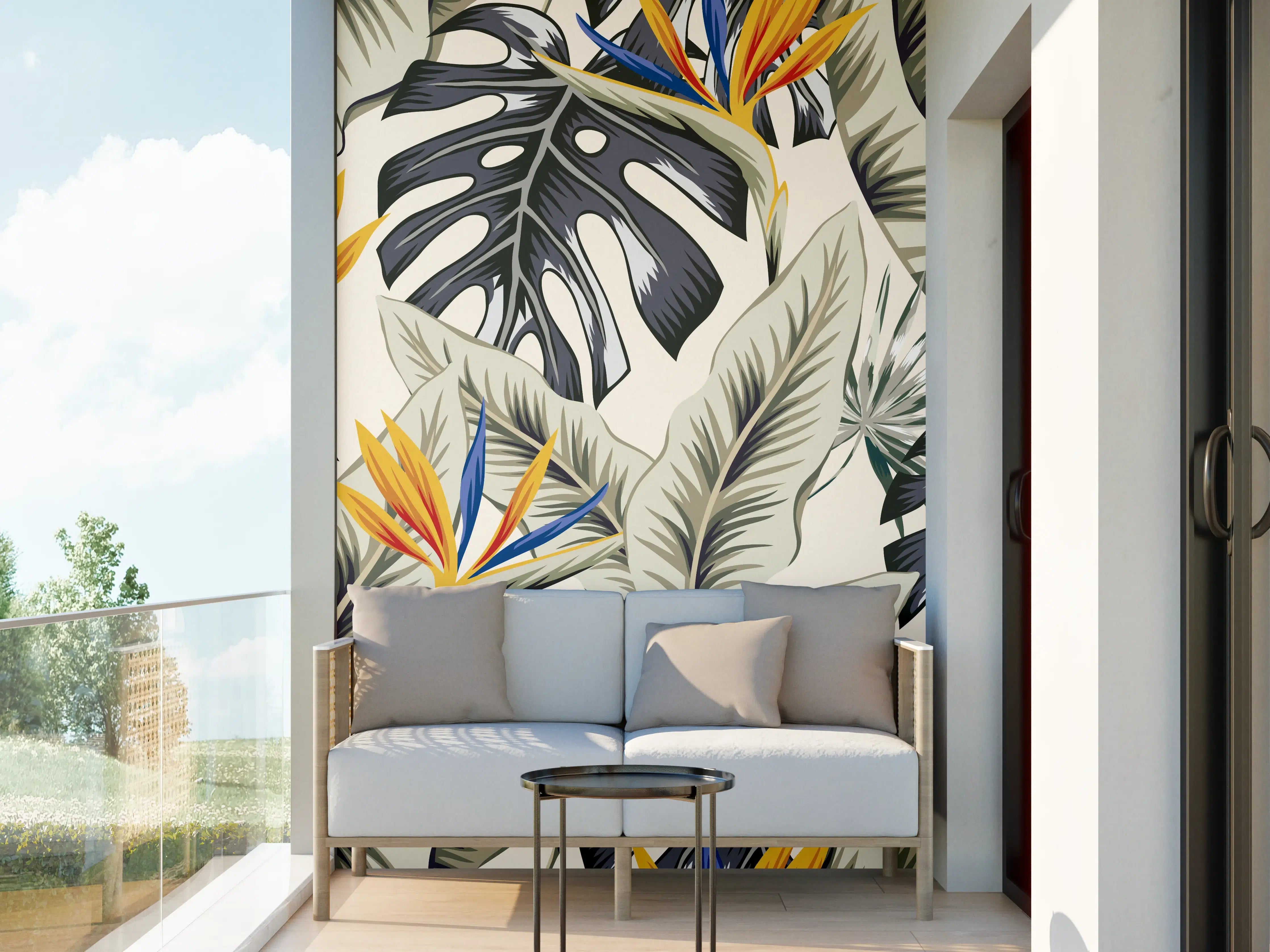 Wandverkleidung außen - Strelitzia Tropenblätter Beige-Orange