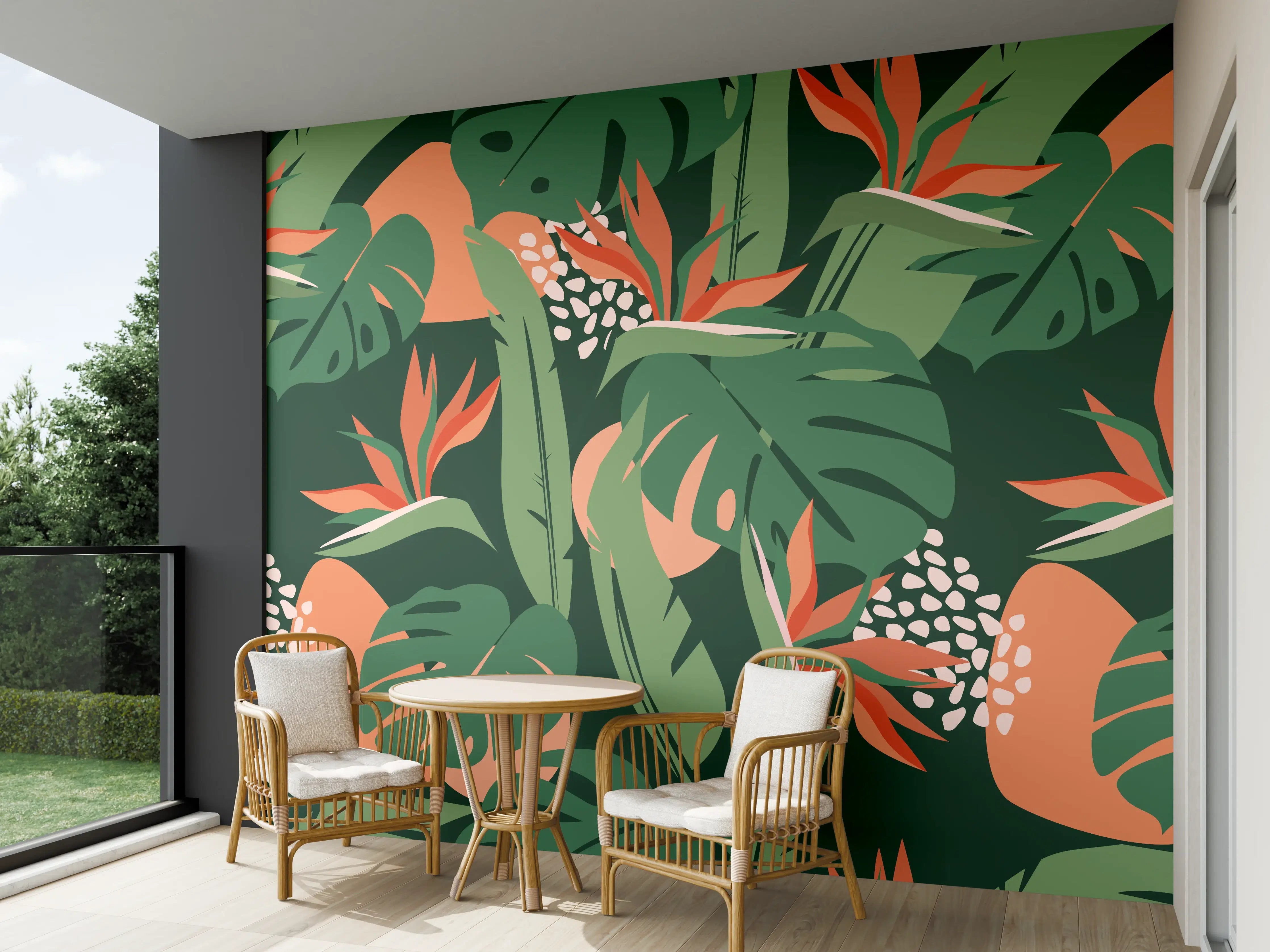 Wandverkleidung außen - Strelitzia Tropenblatt Grün-Orange
