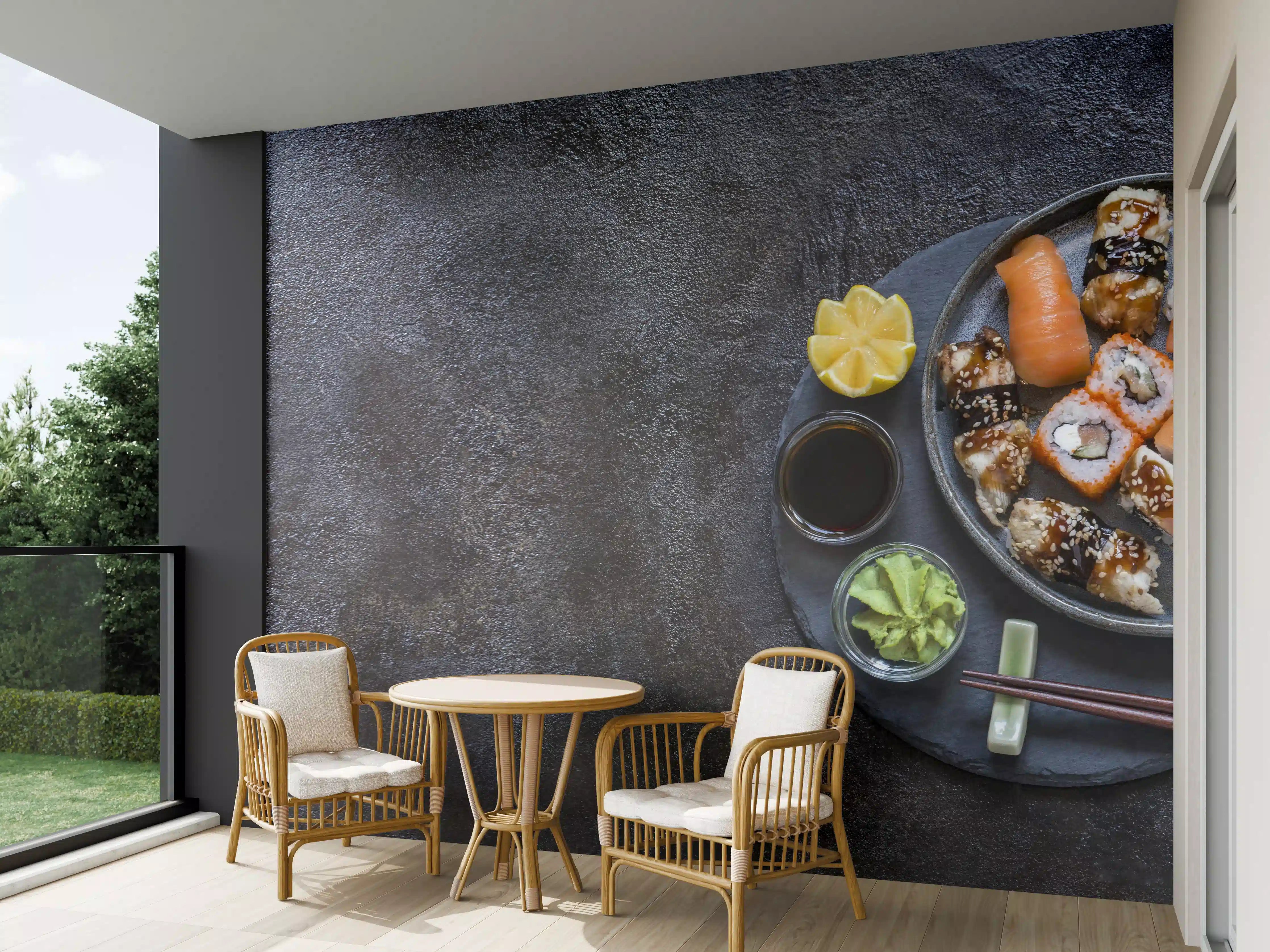 Wandverkleidung außen - Sushi-Platte Schwarz-Orange