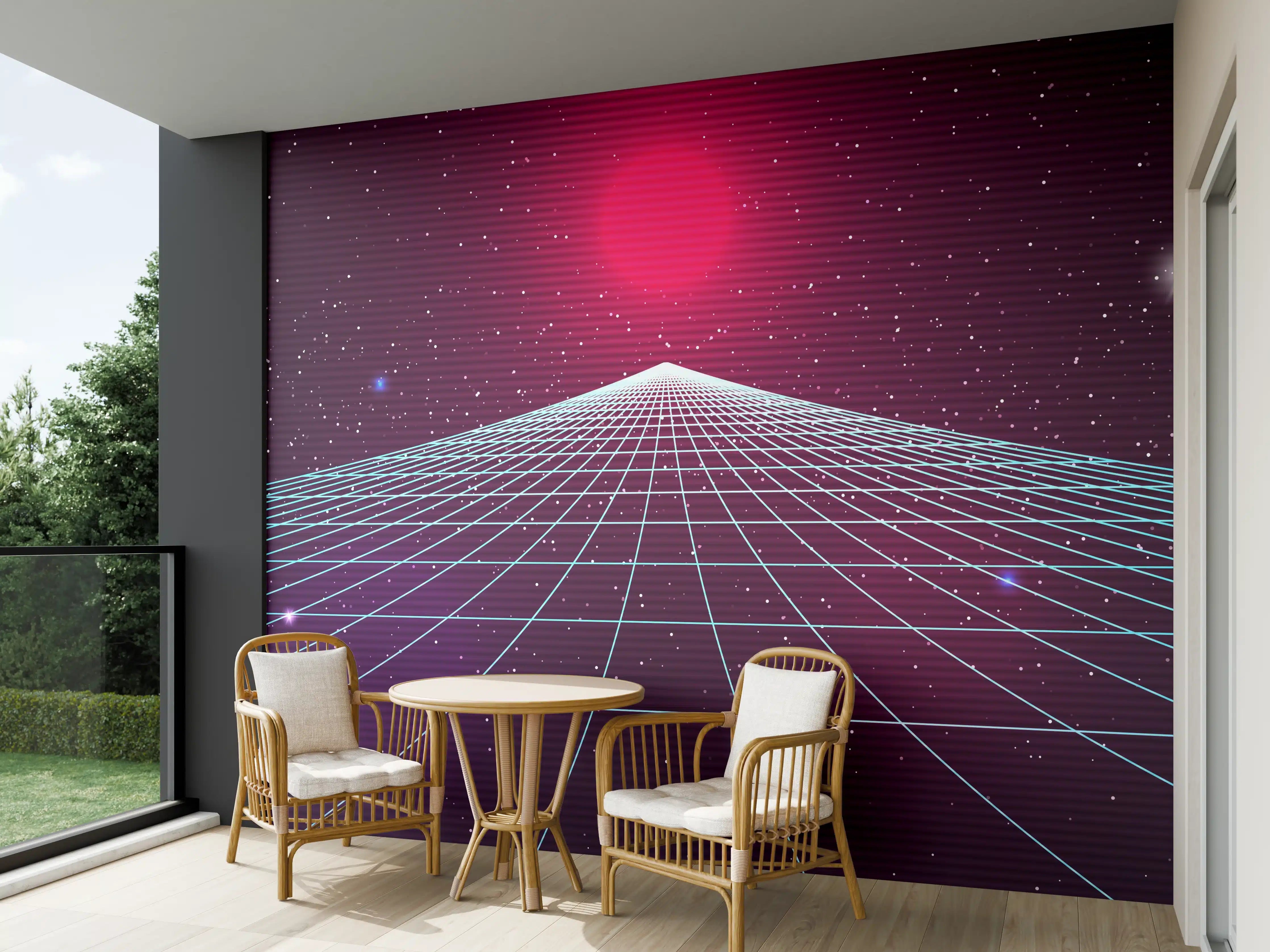 Wandverkleidung außen - Synthwave Sonnenuntergang Retro