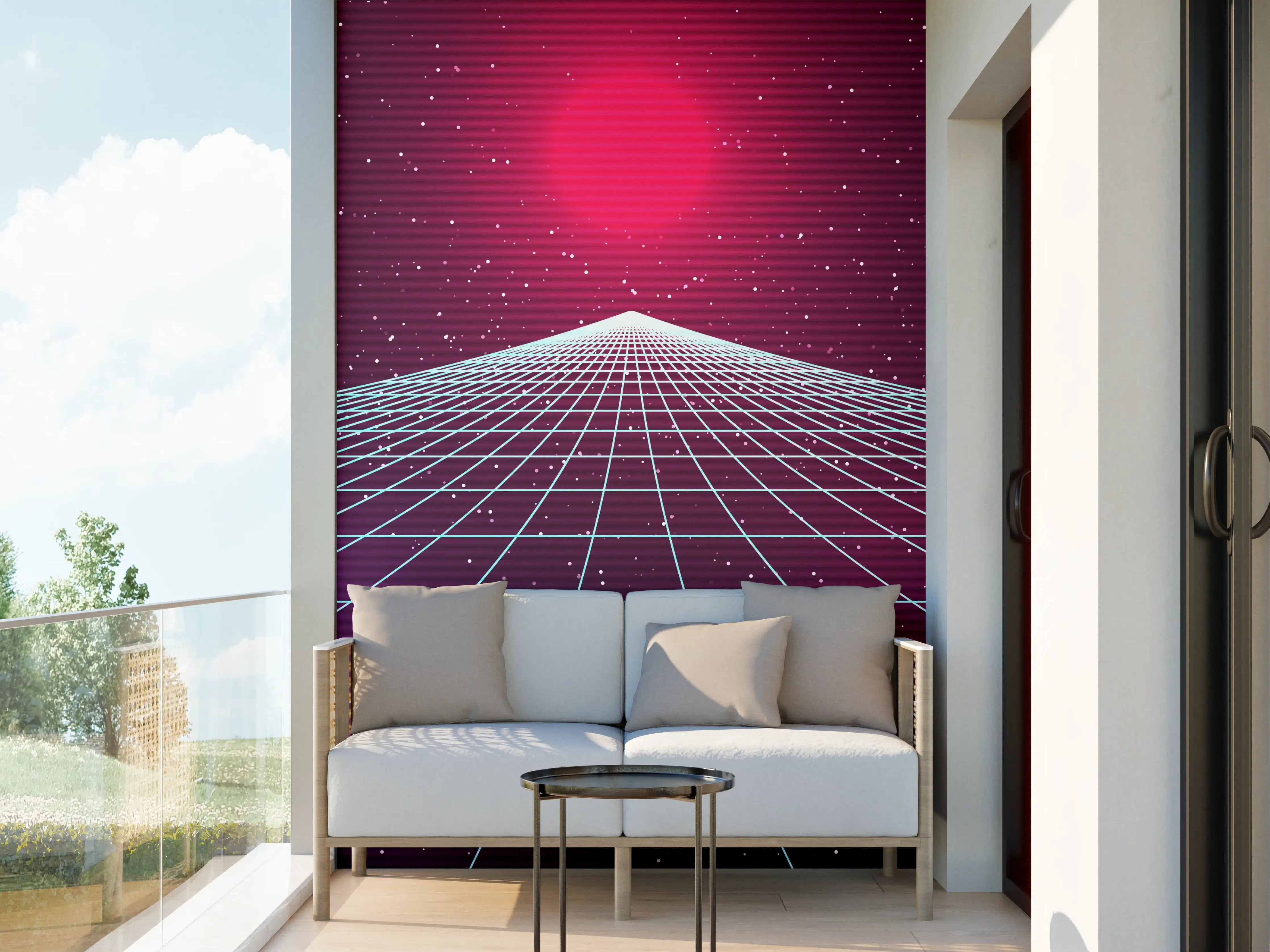 Wandverkleidung außen - Synthwave Sonnenuntergang Retro