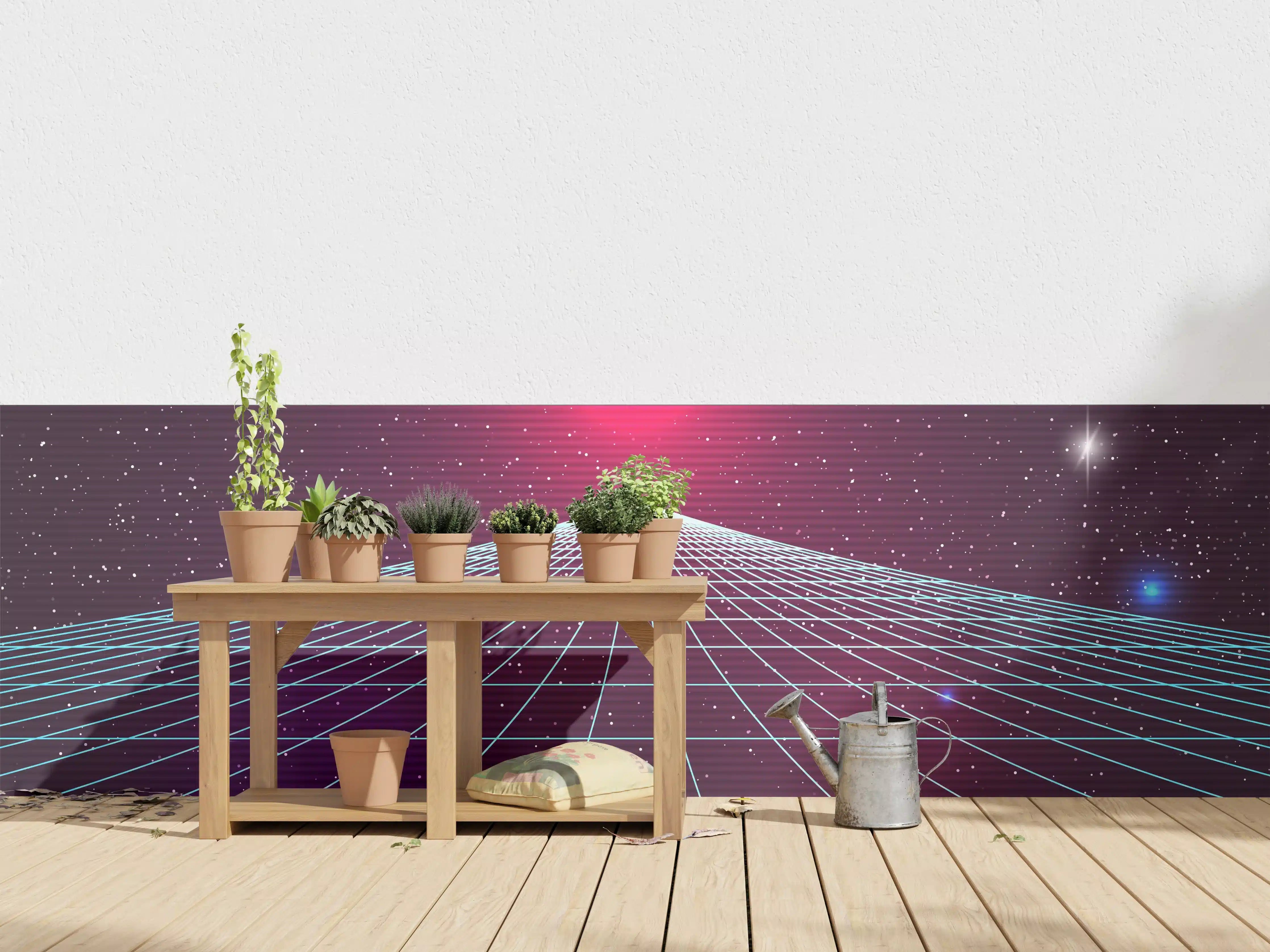 Wandverkleidung außen - Synthwave Sonnenuntergang Retro