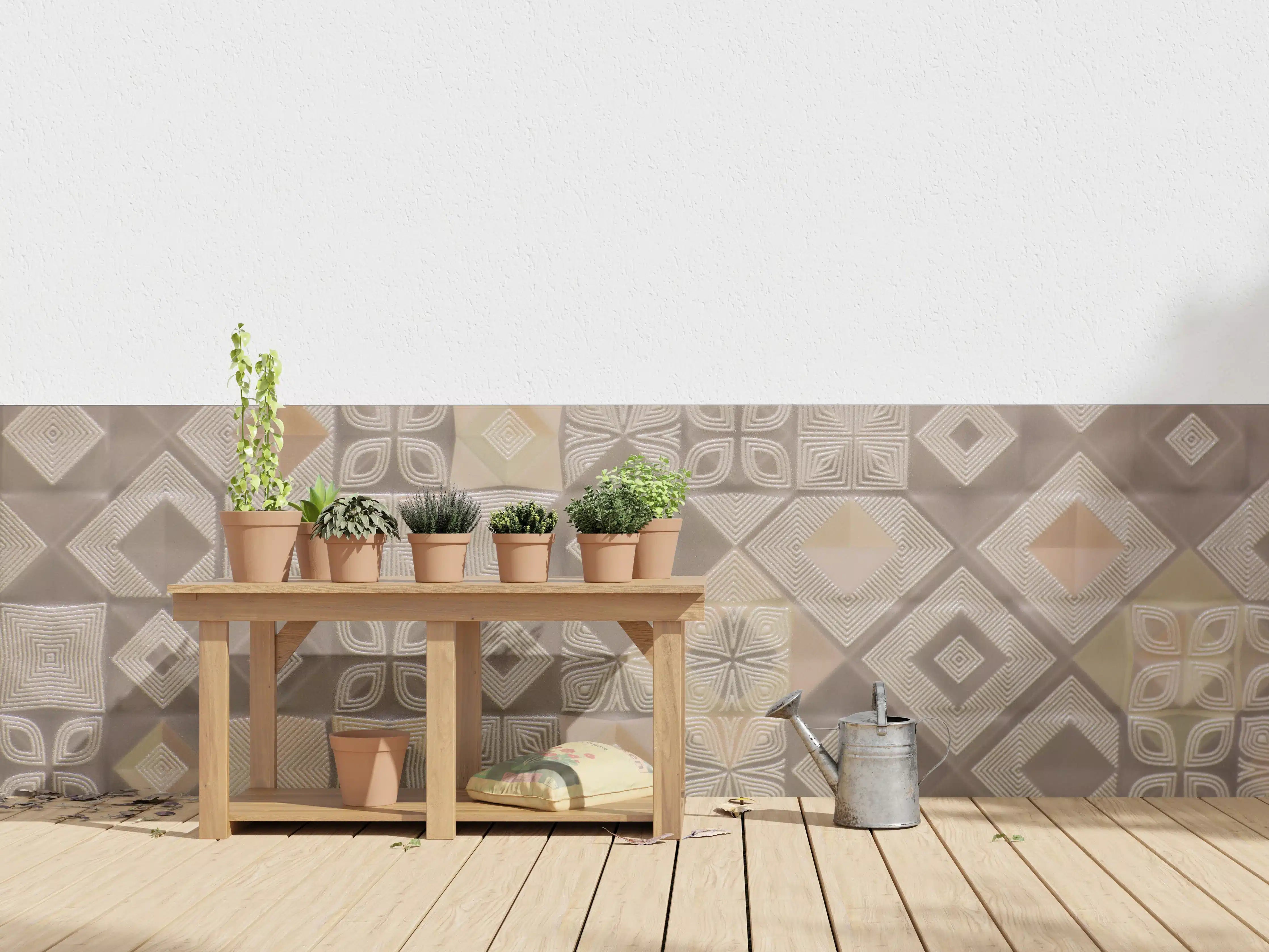 Wandverkleidung außen - Terrakotta- und Beigetemperierter Fliesenteppich