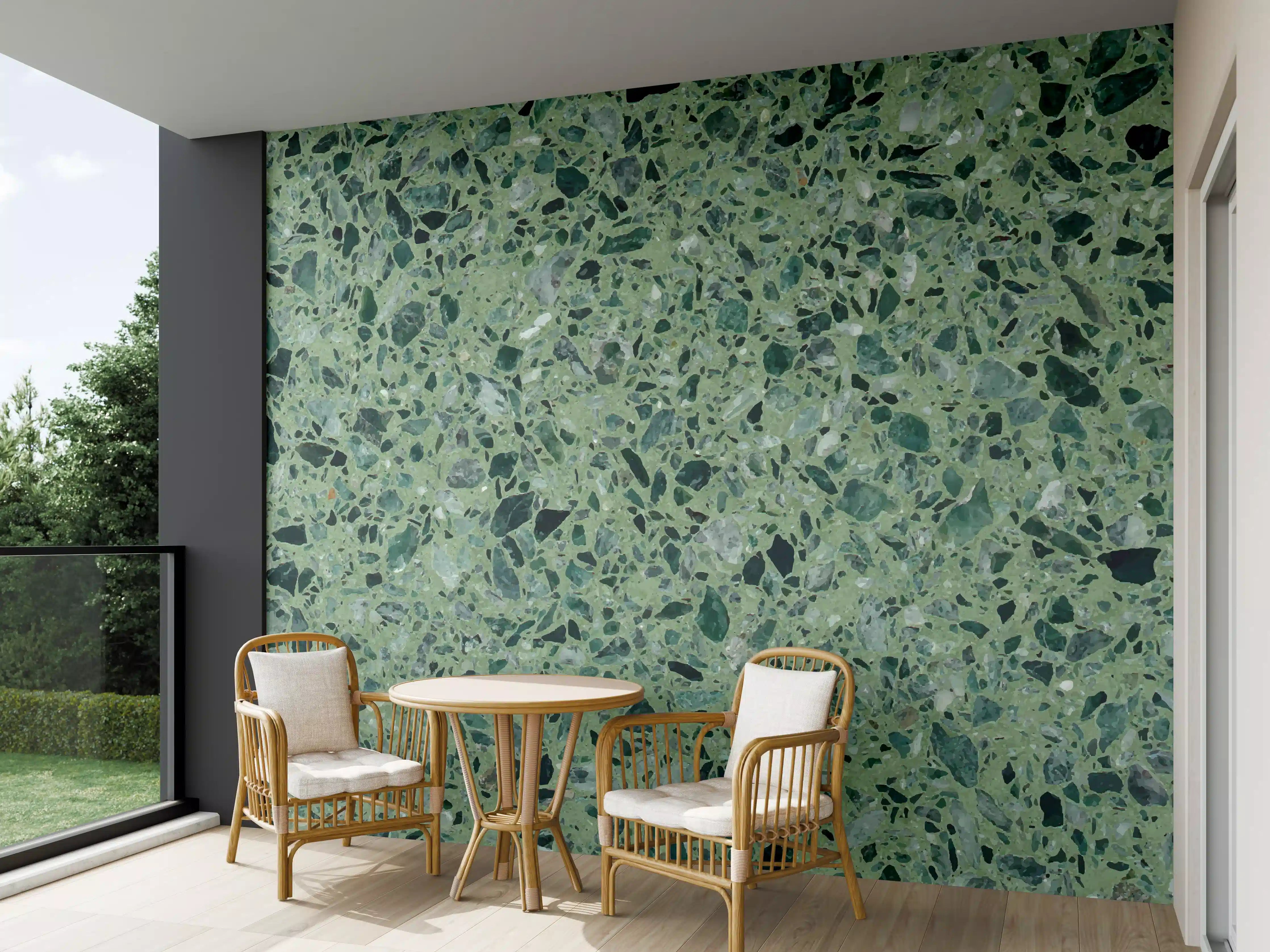 Wandverkleidung außen - Terrazzo Textur auf türkisem Hintergrund