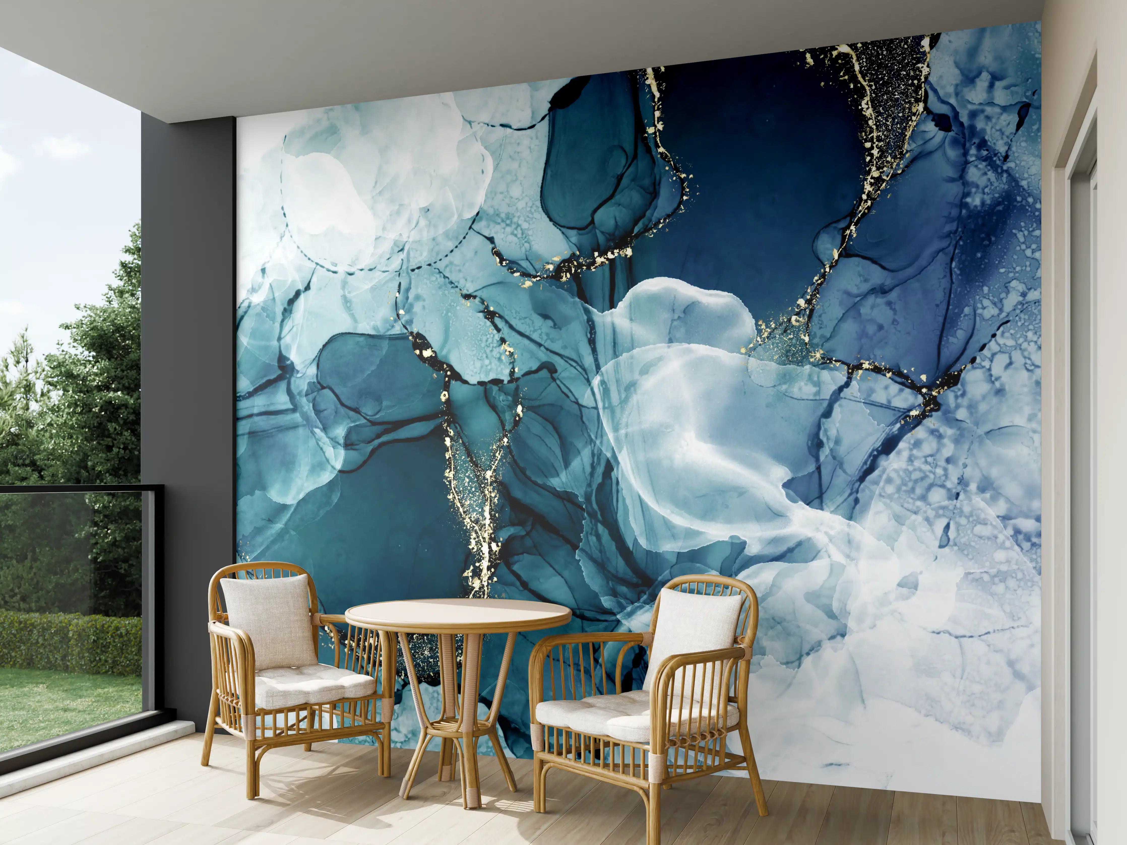 Wandverkleidung außen - Tiefblaues Fluid-Art Design