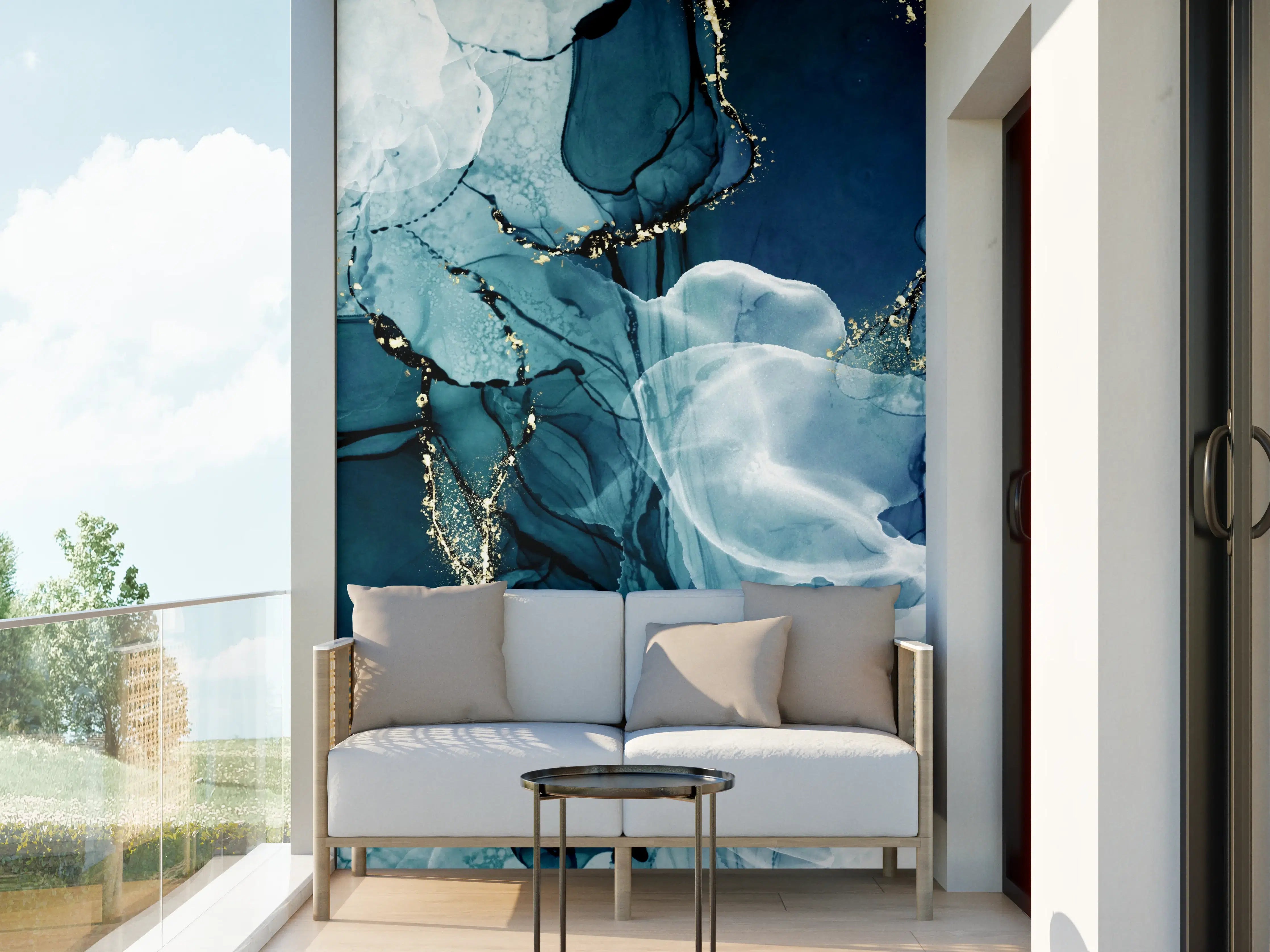 Wandverkleidung außen - Tiefblaues Fluid-Art Design